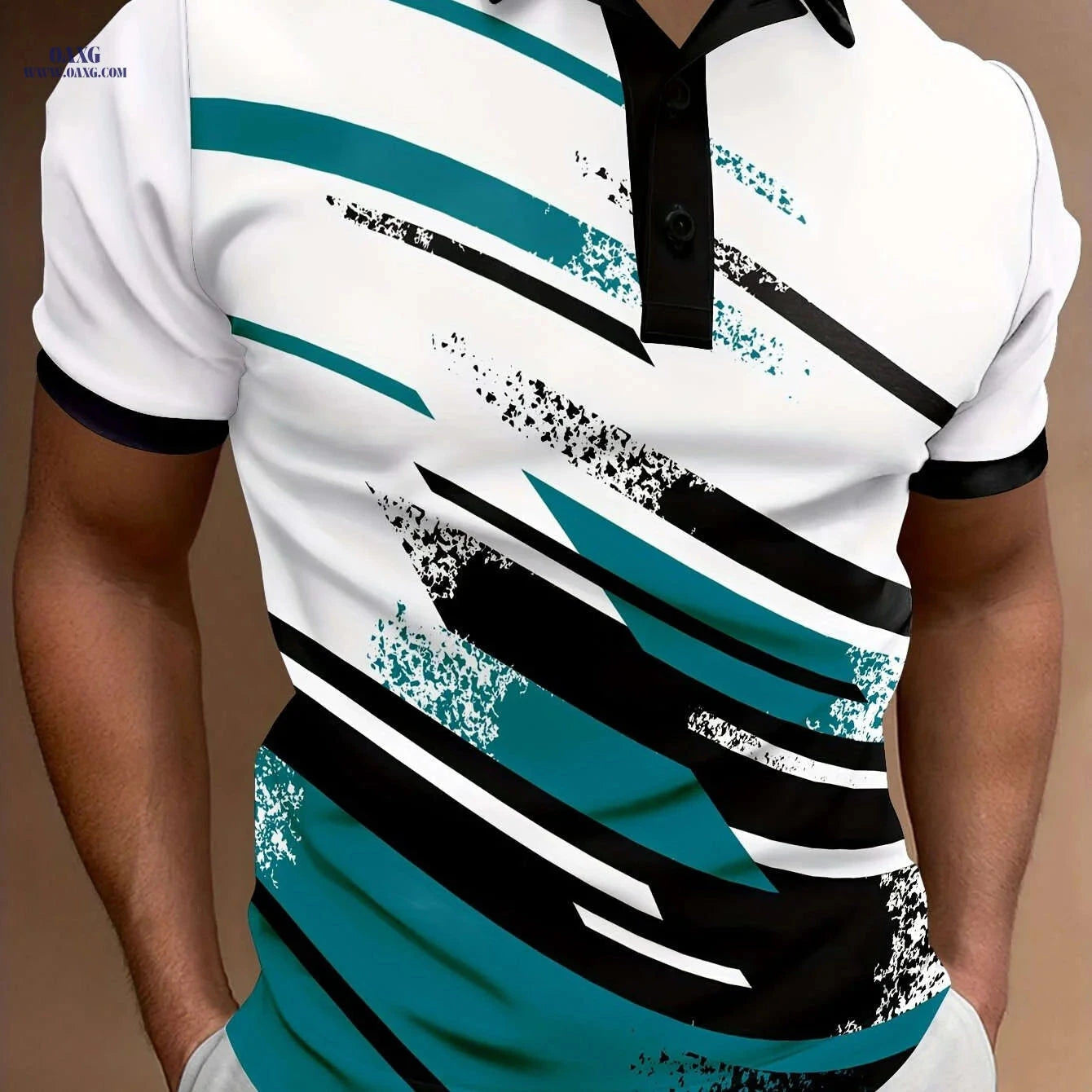 Men's Summer Polo Shirt - Casual Geometric Stripe, Short Sleeve Fit   OAXG Navy Blue / FR M