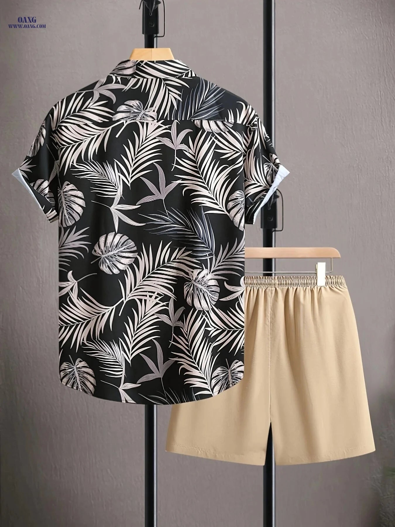 Men's Summer Printed Shirt and Shorts Set - Casual Polyester Outfit   OAXG 