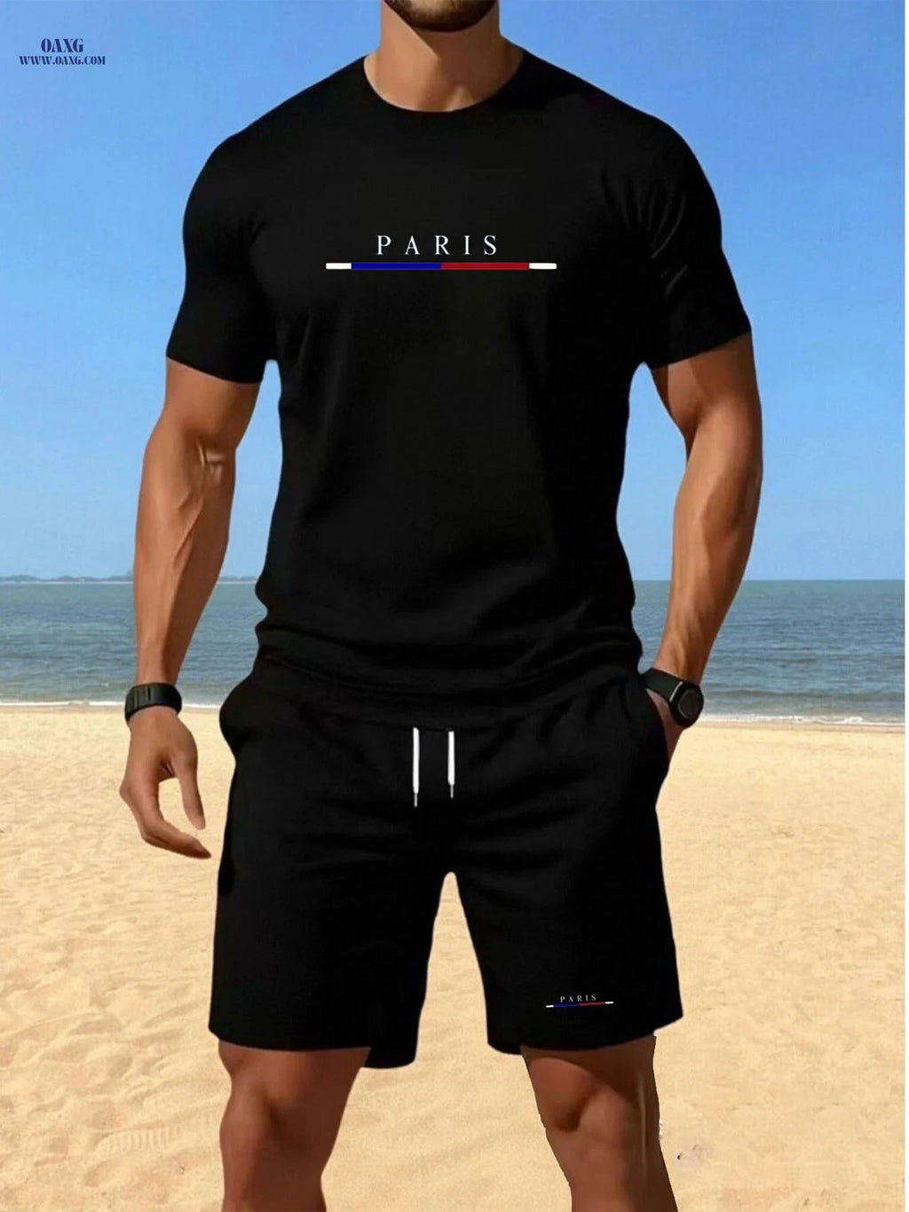 Men's Summer Short Sleeve and Shorts Set - Lightweight, Geometric Print   OAXG 