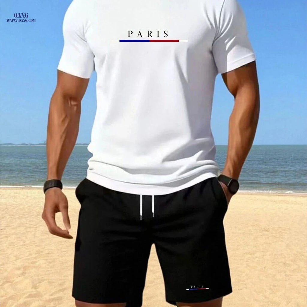 Men's Summer Short Sleeve and Shorts Set - Lightweight, Geometric Print   OAXG 