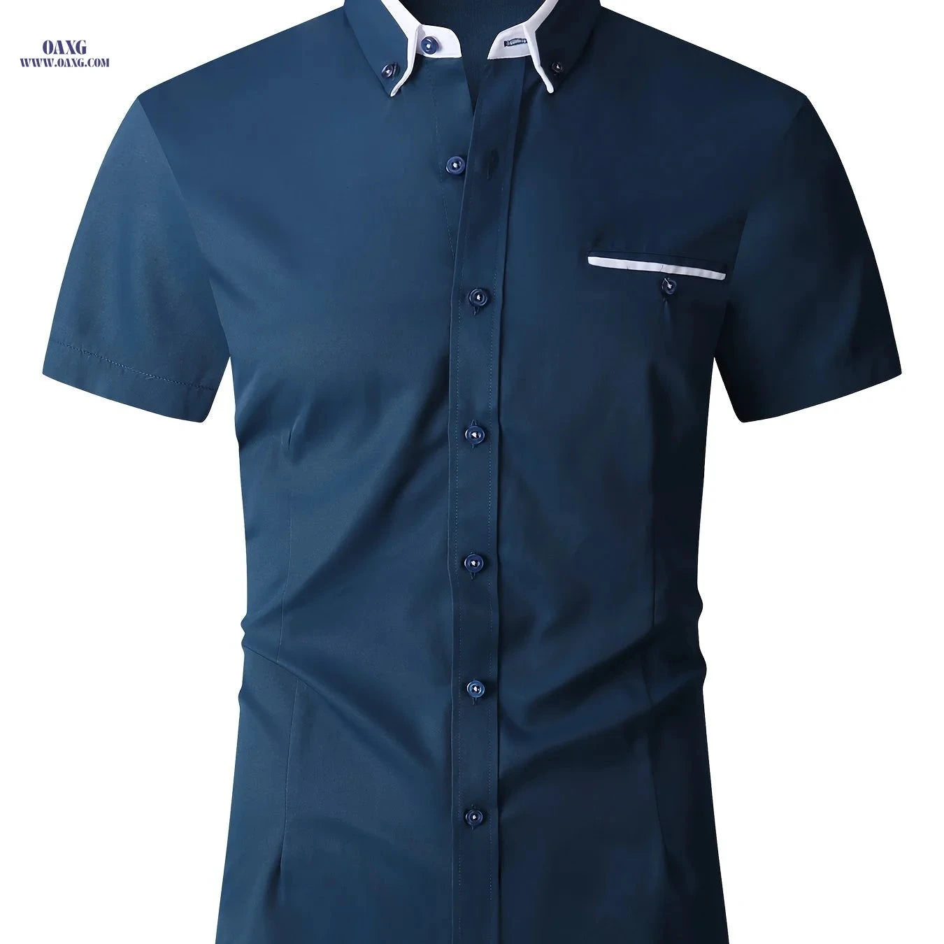 Men's Summer Short Sleeve Dress Shirt - Turn-Collar Business Style   OAXG 