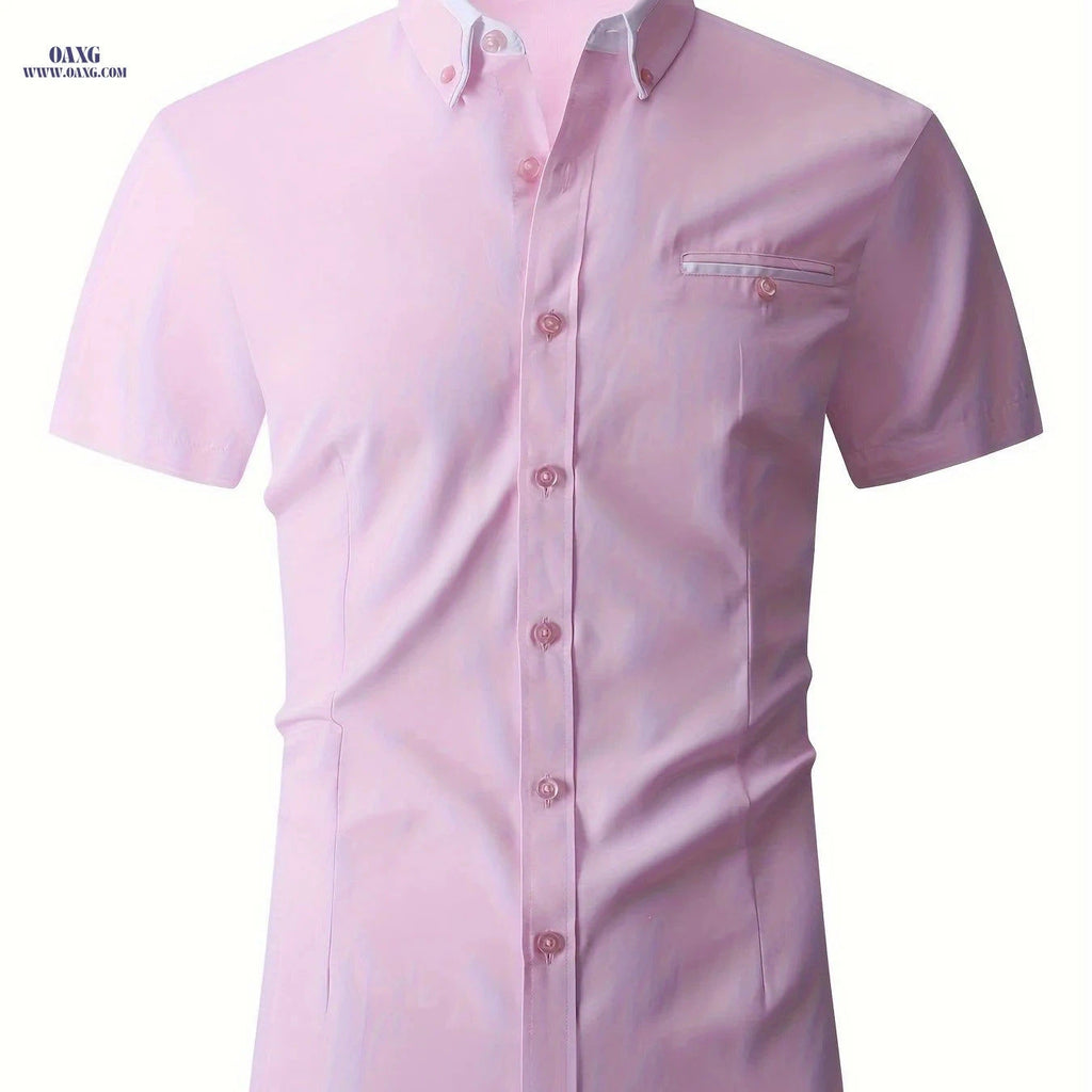 Men's Summer Short Sleeve Dress Shirt - Turn-Collar Business Style   OAXG 