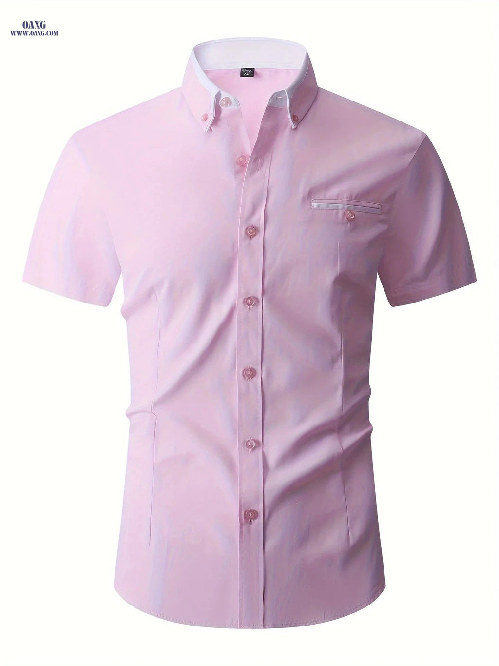 Men's Summer Short Sleeve Dress Shirt - Turn-Collar Business Style   OAXG Pink / FR XXS