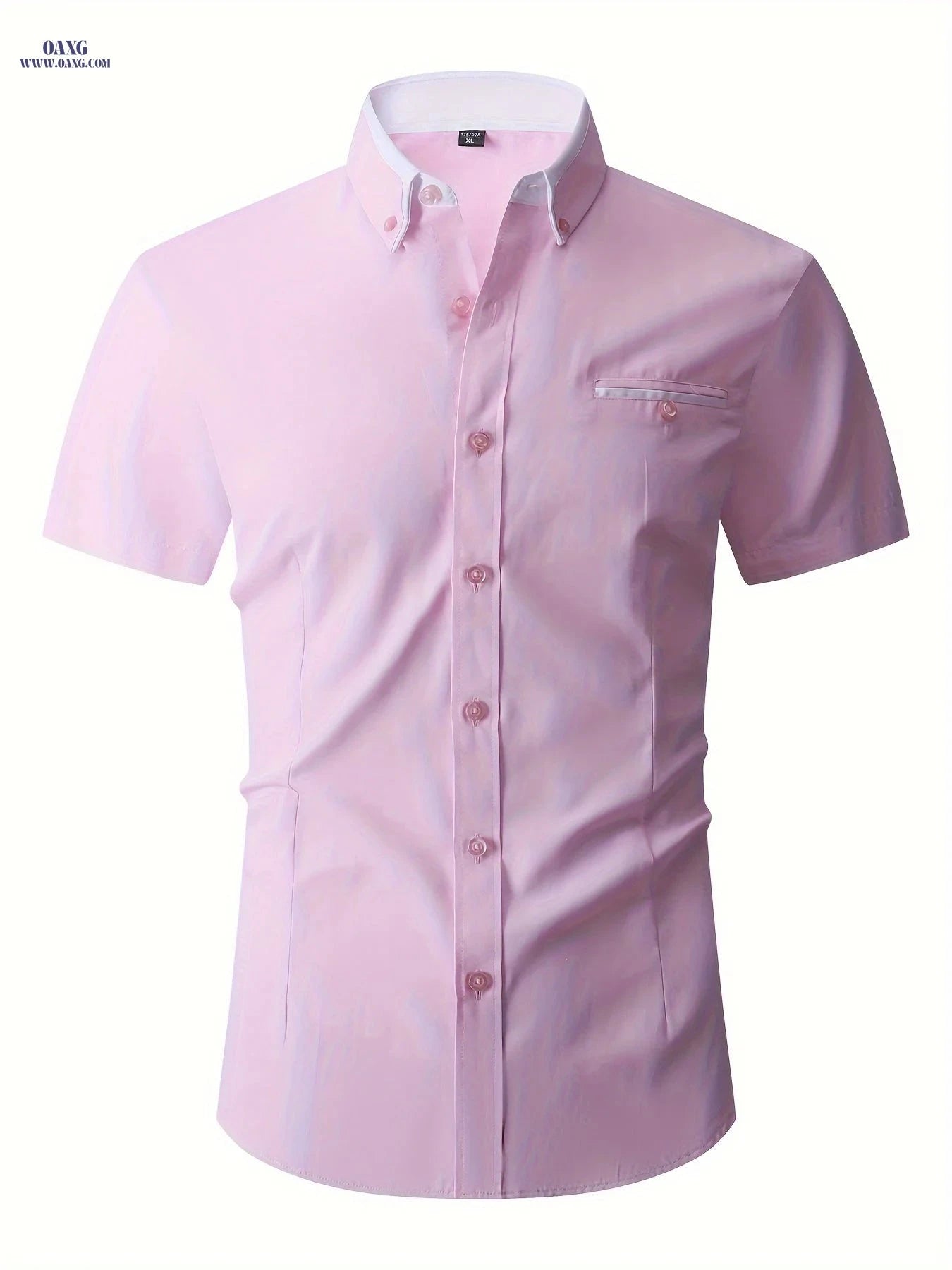 Men's Summer Short Sleeve Dress Shirt - Turn-Collar Business Style   OAXG Pink / FR XXS