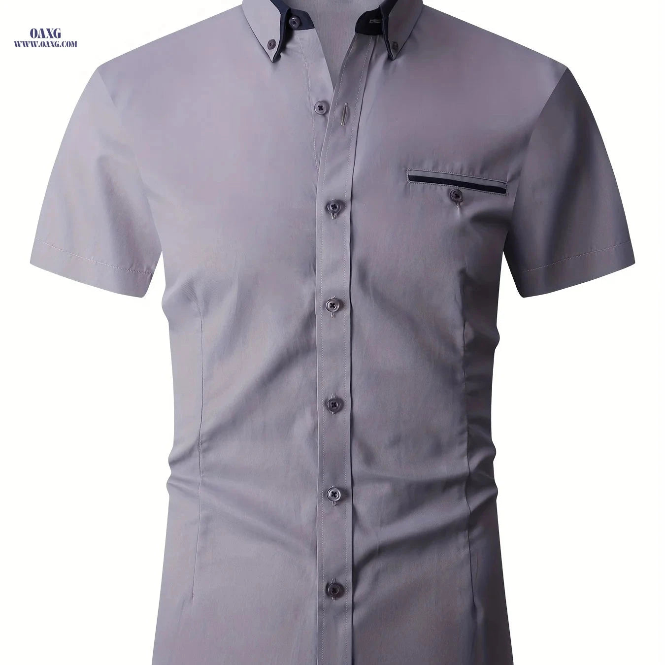 Men's Summer Short Sleeve Dress Shirt - Turn-Collar Business Style   OAXG Pink / FR XXS