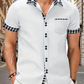 Men's Summer Short-Sleeve Plaid Shirt with Patch Pocket - Casual Style   OAXG 