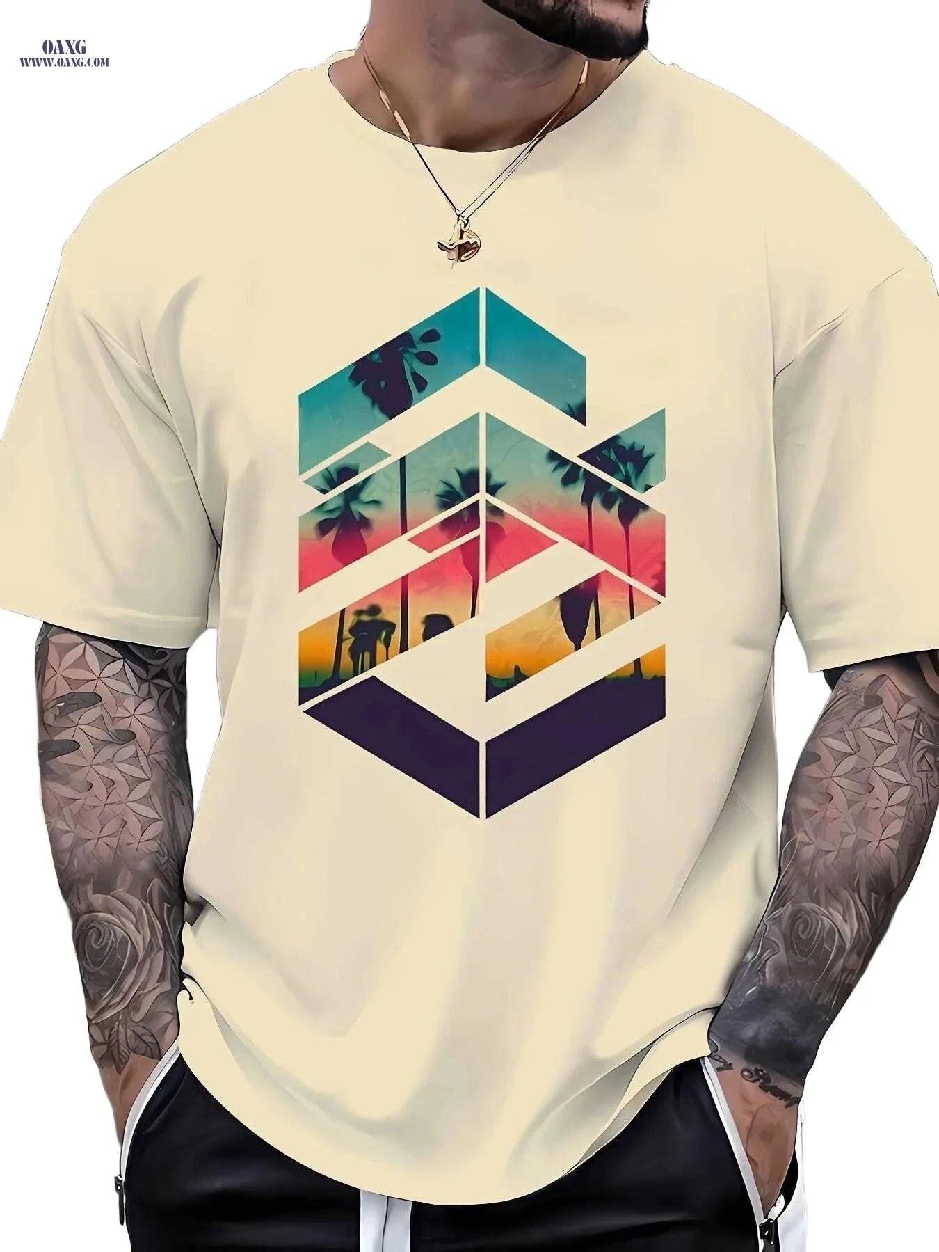 Men's Summer Short Sleeve Printed Tee - Casual Crew Neck Style   OAXG 