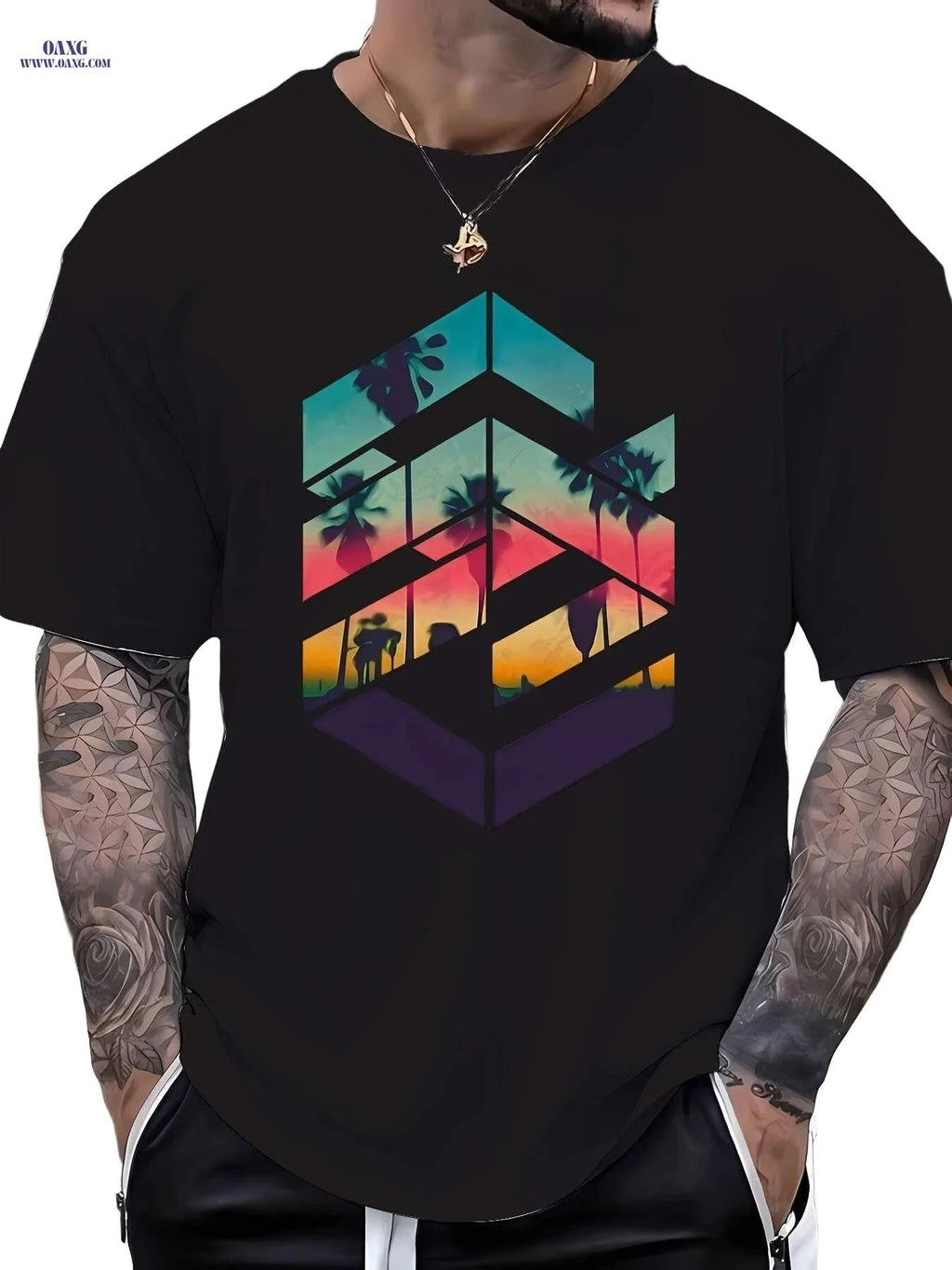 Men's Summer Short Sleeve Printed Tee - Casual Crew Neck Style   OAXG 