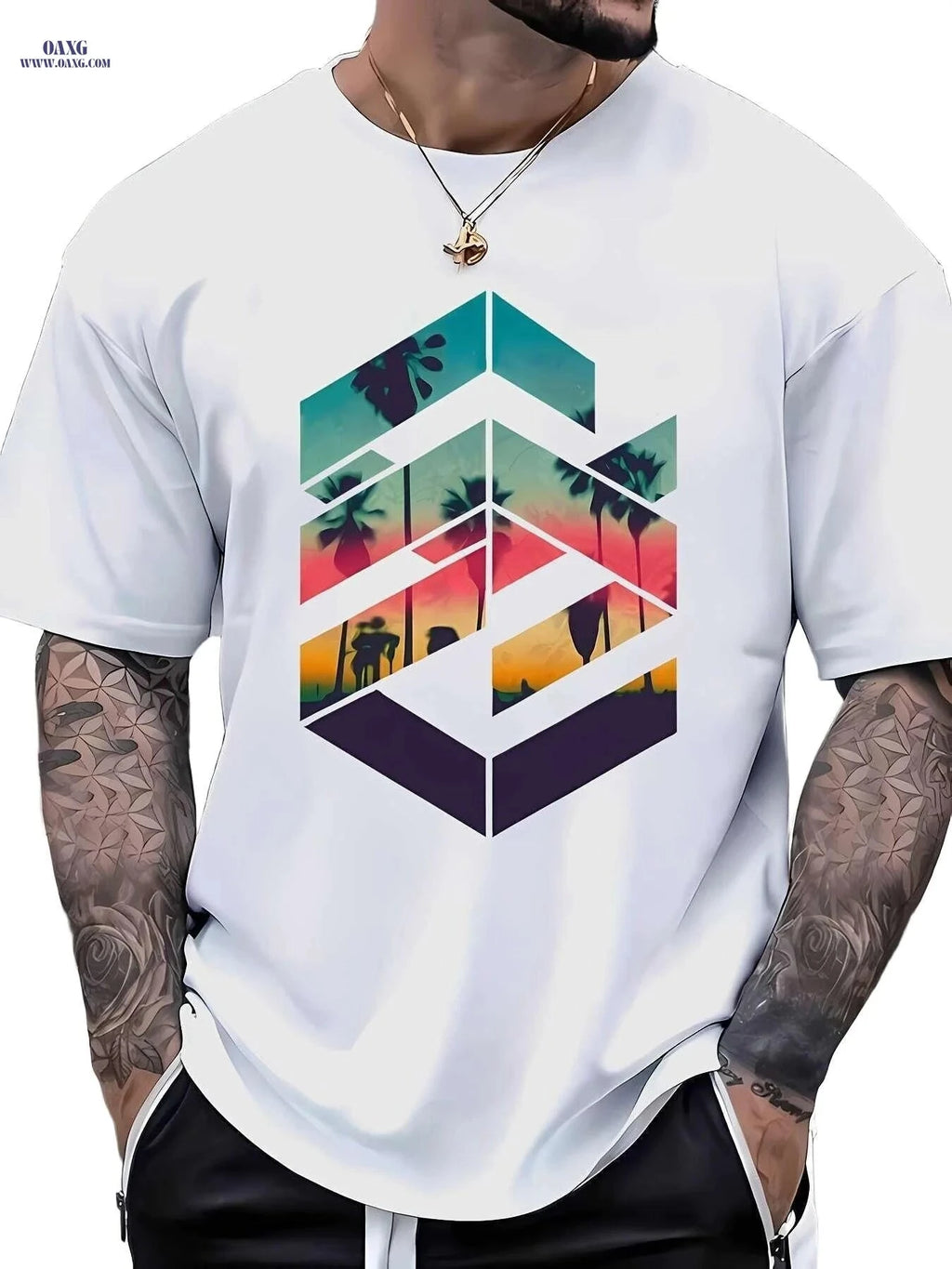 Men's Summer Short Sleeve Printed Tee - Casual Crew Neck Style   OAXG White / S