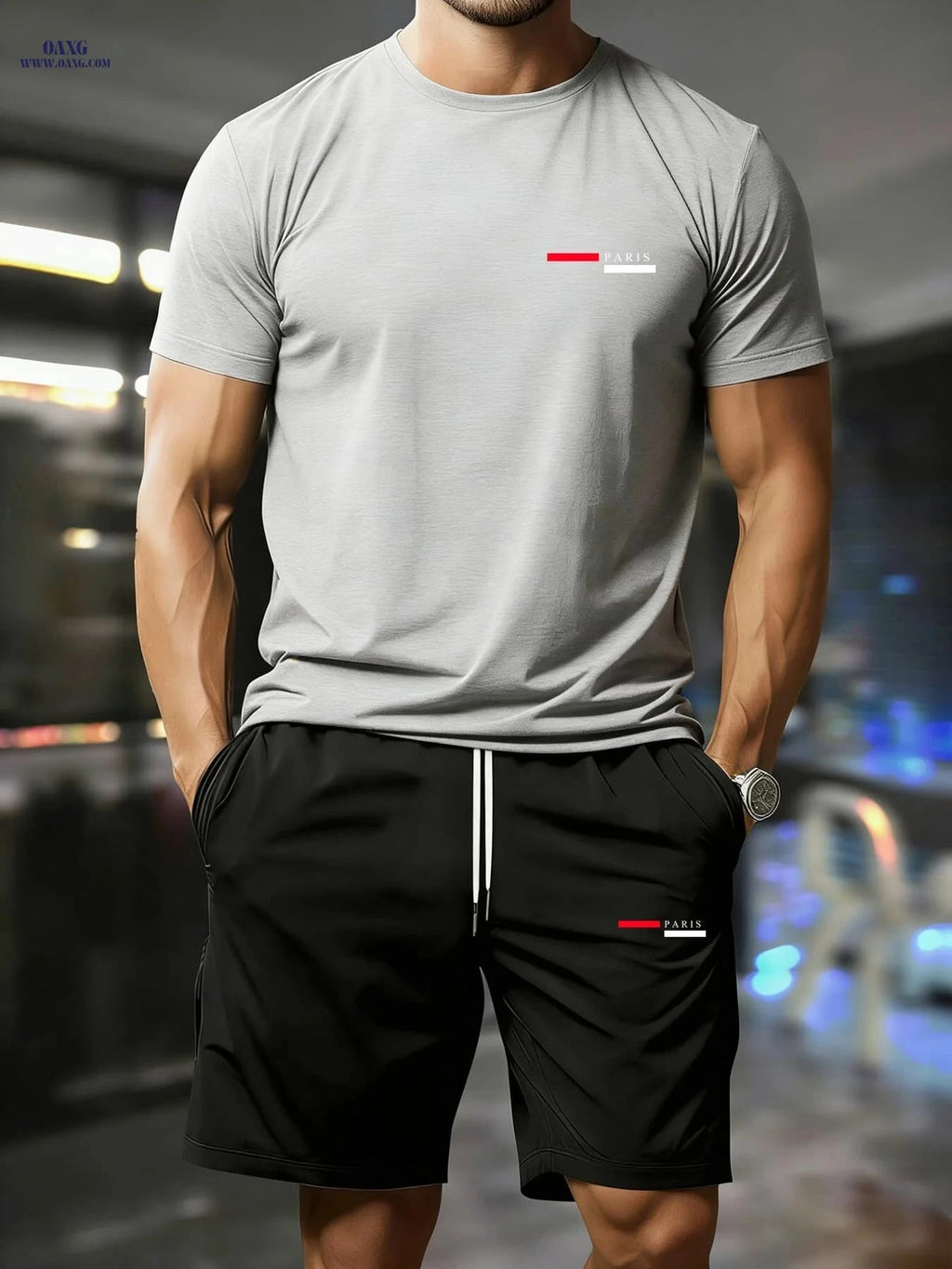 Men's Summer Short-Sleeve Set - Trendy T-Shirt & Shorts Combo   OAXG 