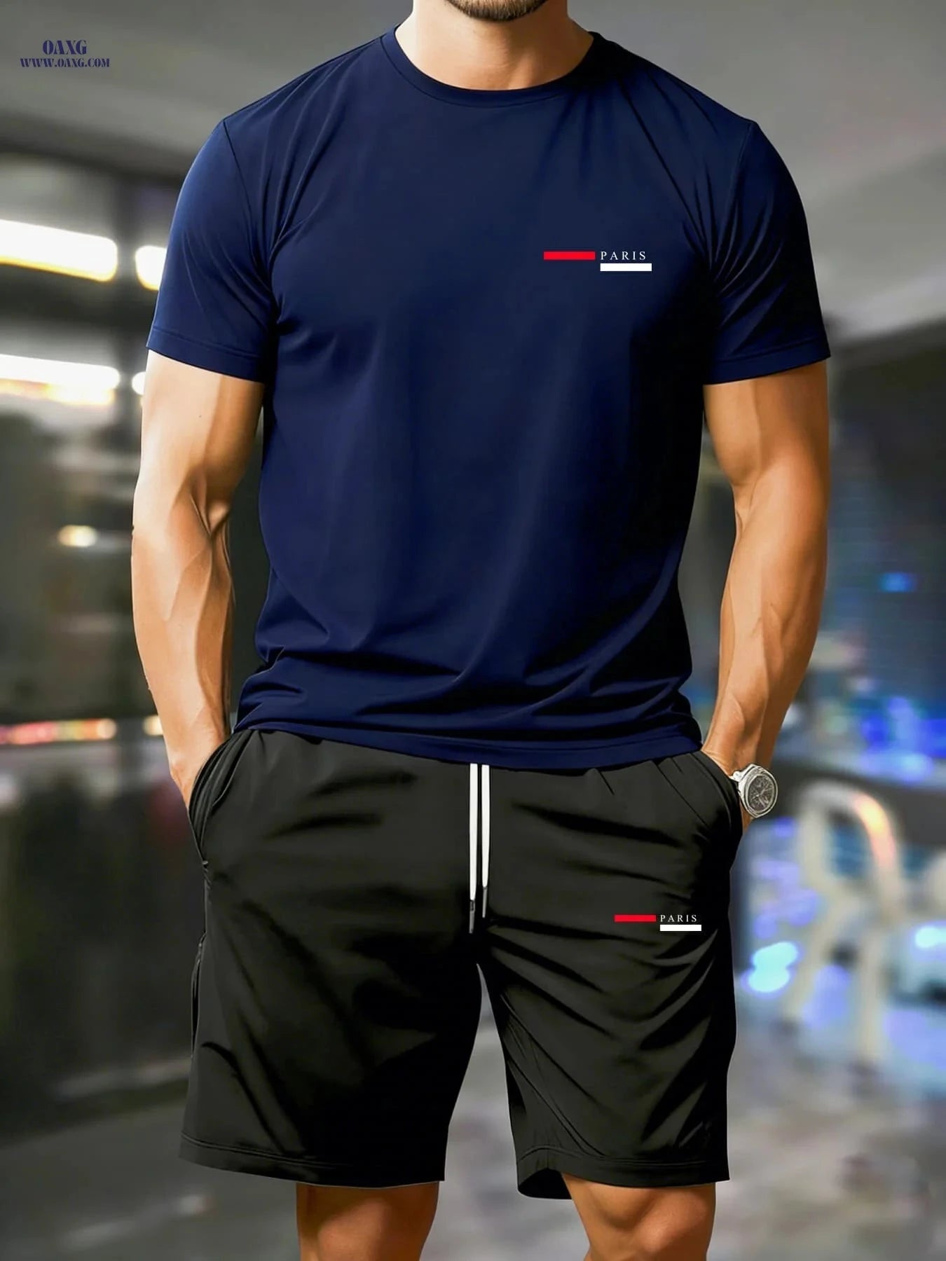 Men's Summer Short-Sleeve Set - Trendy T-Shirt & Shorts Combo   OAXG 