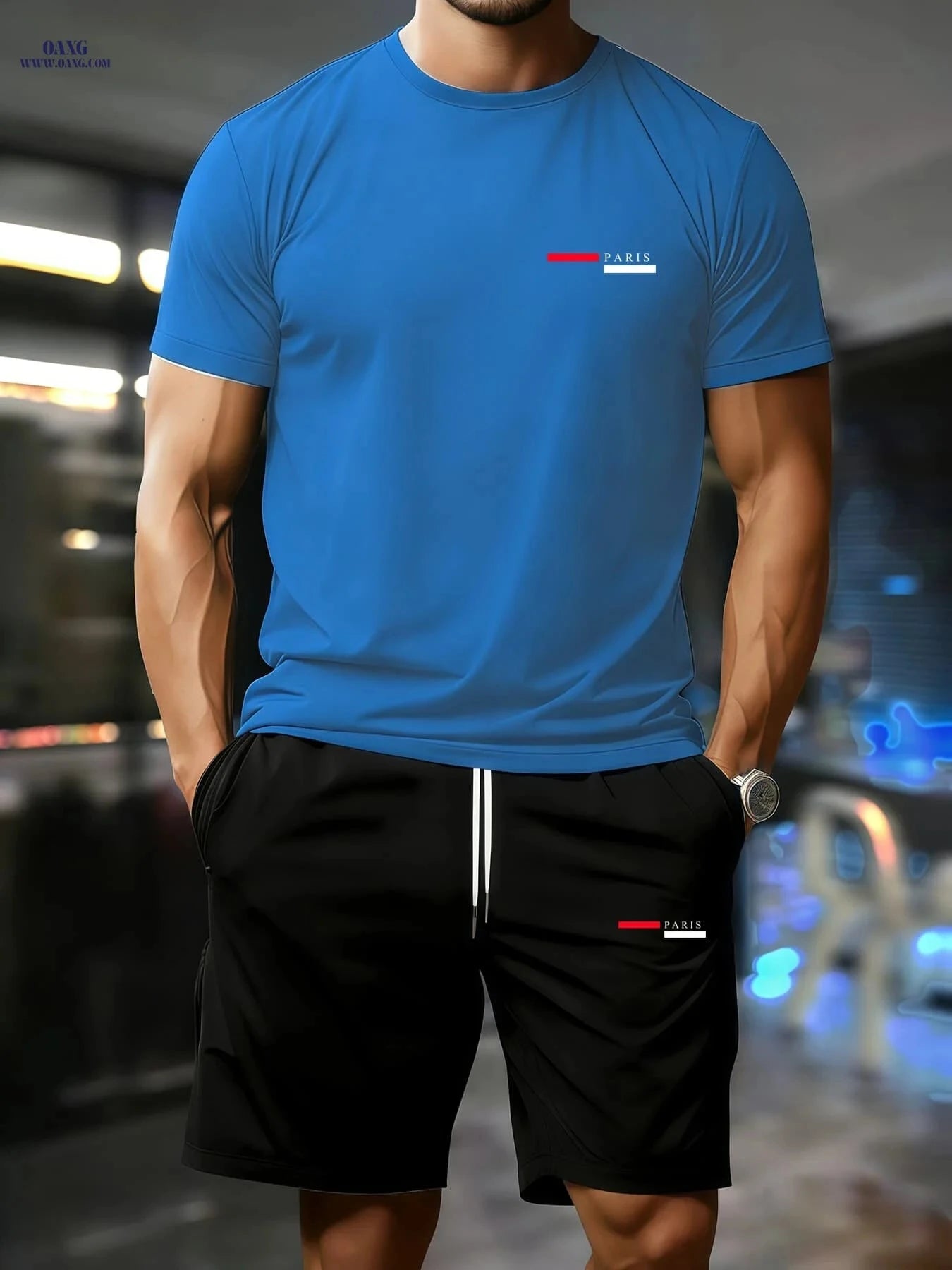 Men's Summer Short-Sleeve Set - Trendy T-Shirt & Shorts Combo   OAXG 