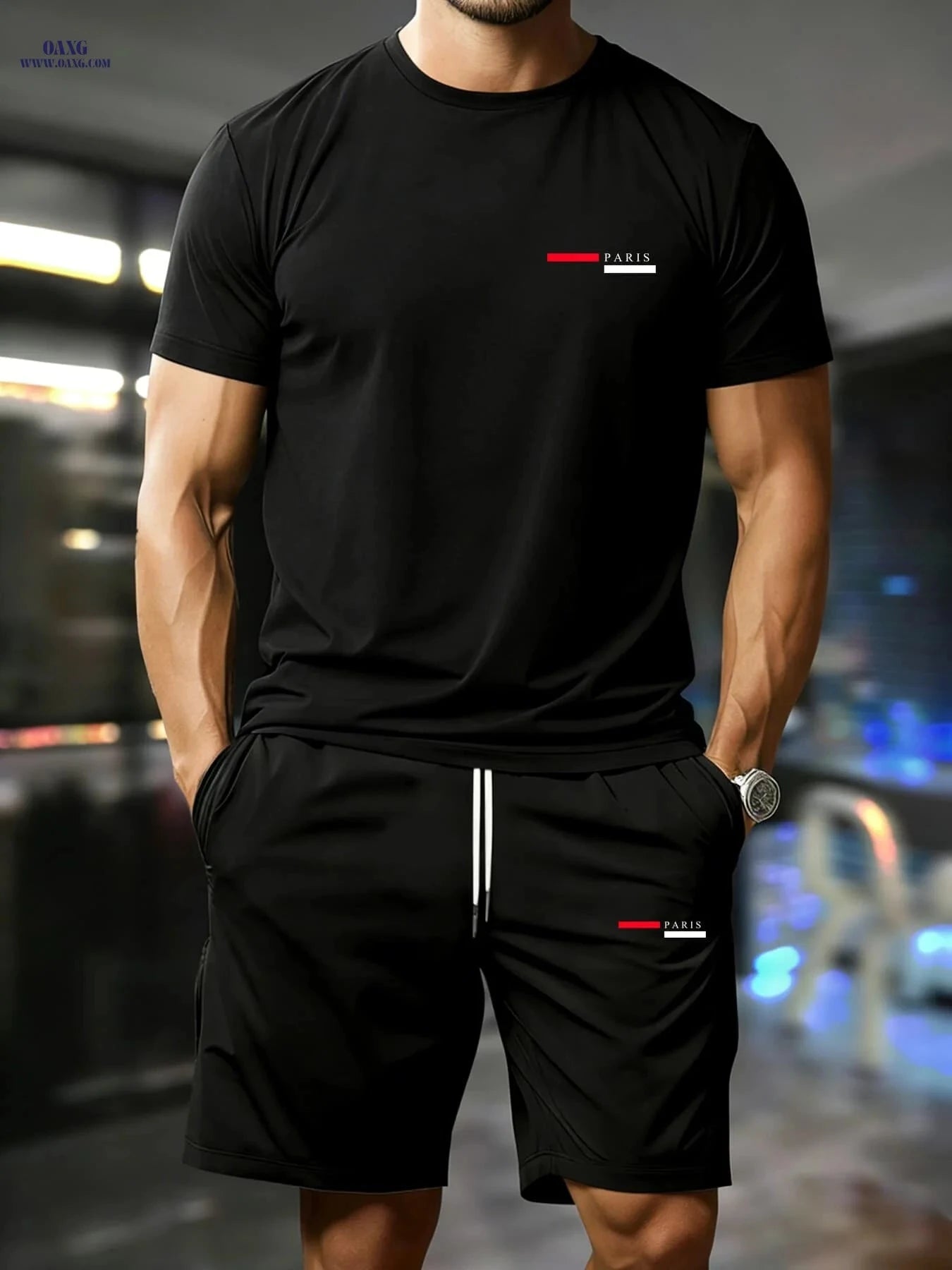 Men's Summer Short-Sleeve Set - Trendy T-Shirt & Shorts Combo   OAXG 