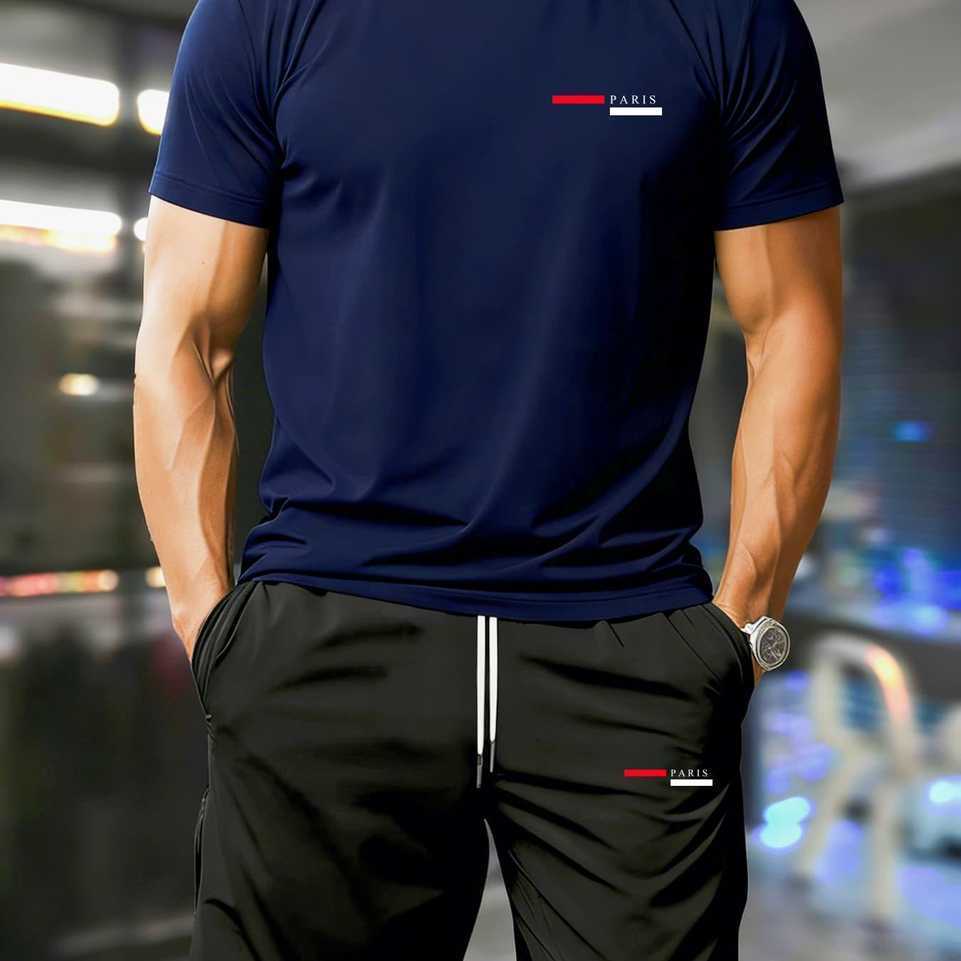 Men's Summer Short-Sleeve Set - Trendy T-Shirt & Shorts Combo   OAXG Peacock Blue / FR S