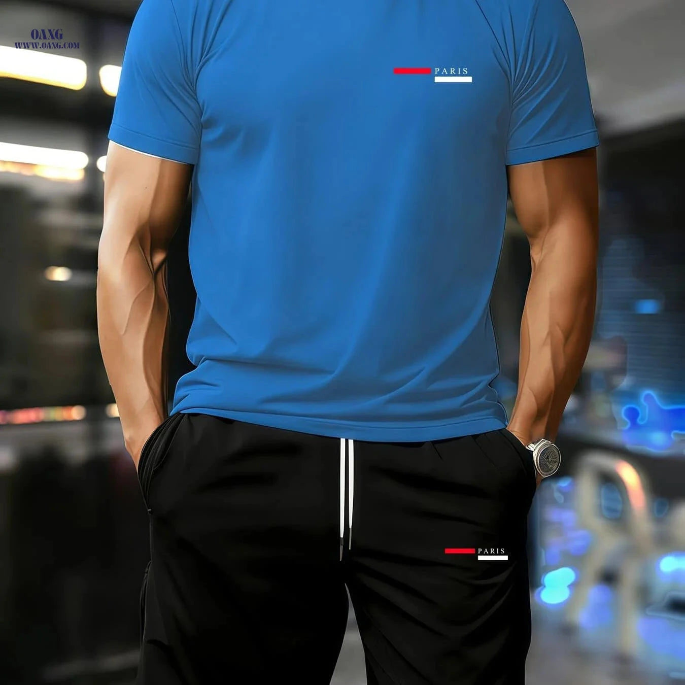 Men's Summer Short-Sleeve Set - Trendy T-Shirt & Shorts Combo   OAXG Peacock Blue / FR S