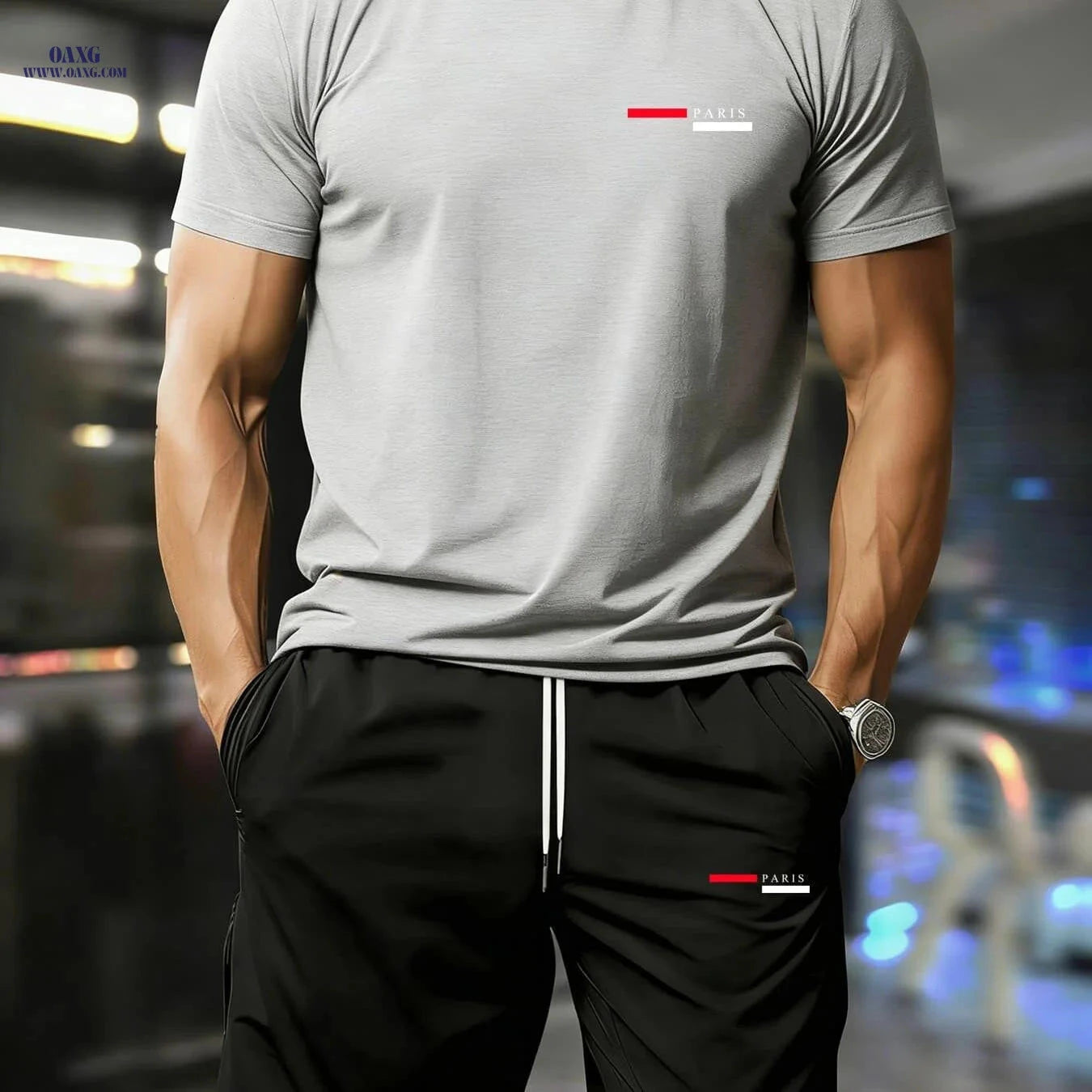 Men's Summer Short-Sleeve Set - Trendy T-Shirt & Shorts Combo   OAXG Peacock Blue / FR S