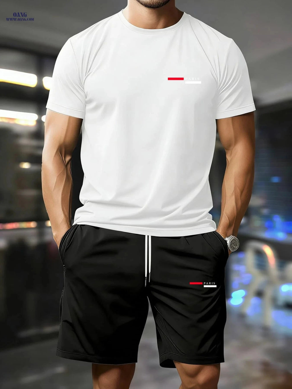 Men's Summer Short-Sleeve Set - Trendy T-Shirt & Shorts Combo   OAXG 