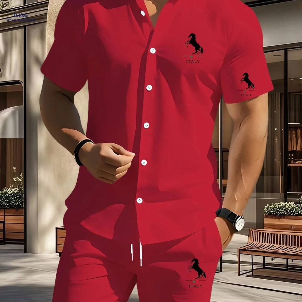 Men's Summer Short-Sleeve Shirt Set - Casual Everyday Style   OAXG 