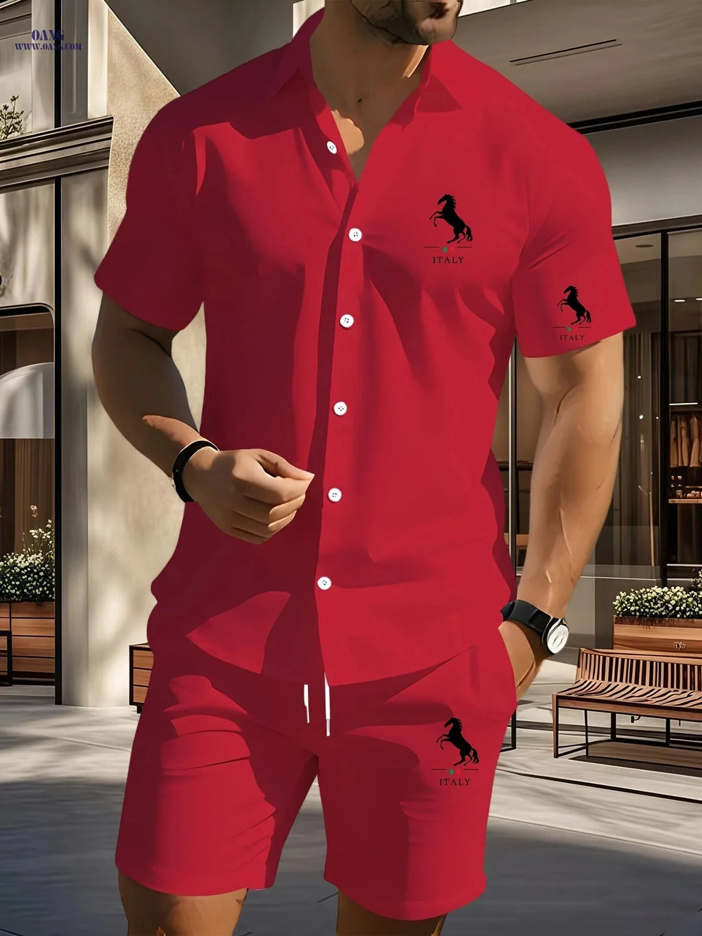 Men's Summer Short-Sleeve Shirt Set - Casual Everyday Style   OAXG 