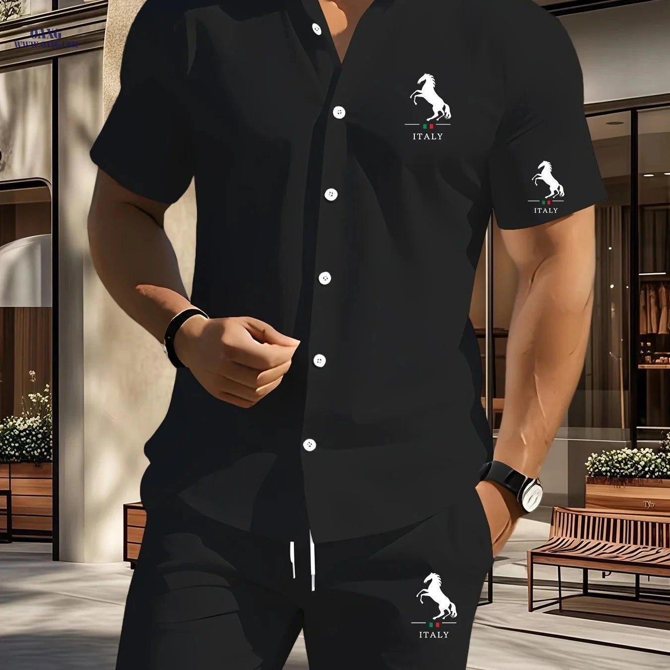 Men's Summer Short-Sleeve Shirt Set - Casual Everyday Style   OAXG 