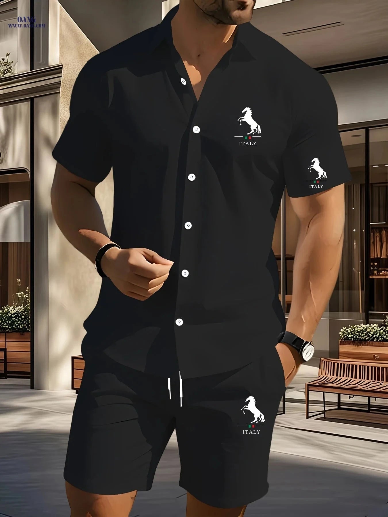 Men's Summer Short-Sleeve Shirt Set - Casual Everyday Style   OAXG 