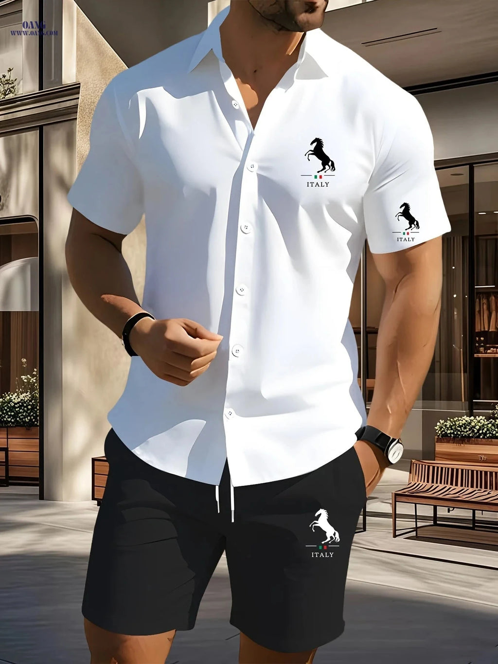 Men's Summer Short-Sleeve Shirt Set - Casual Everyday Style   OAXG 