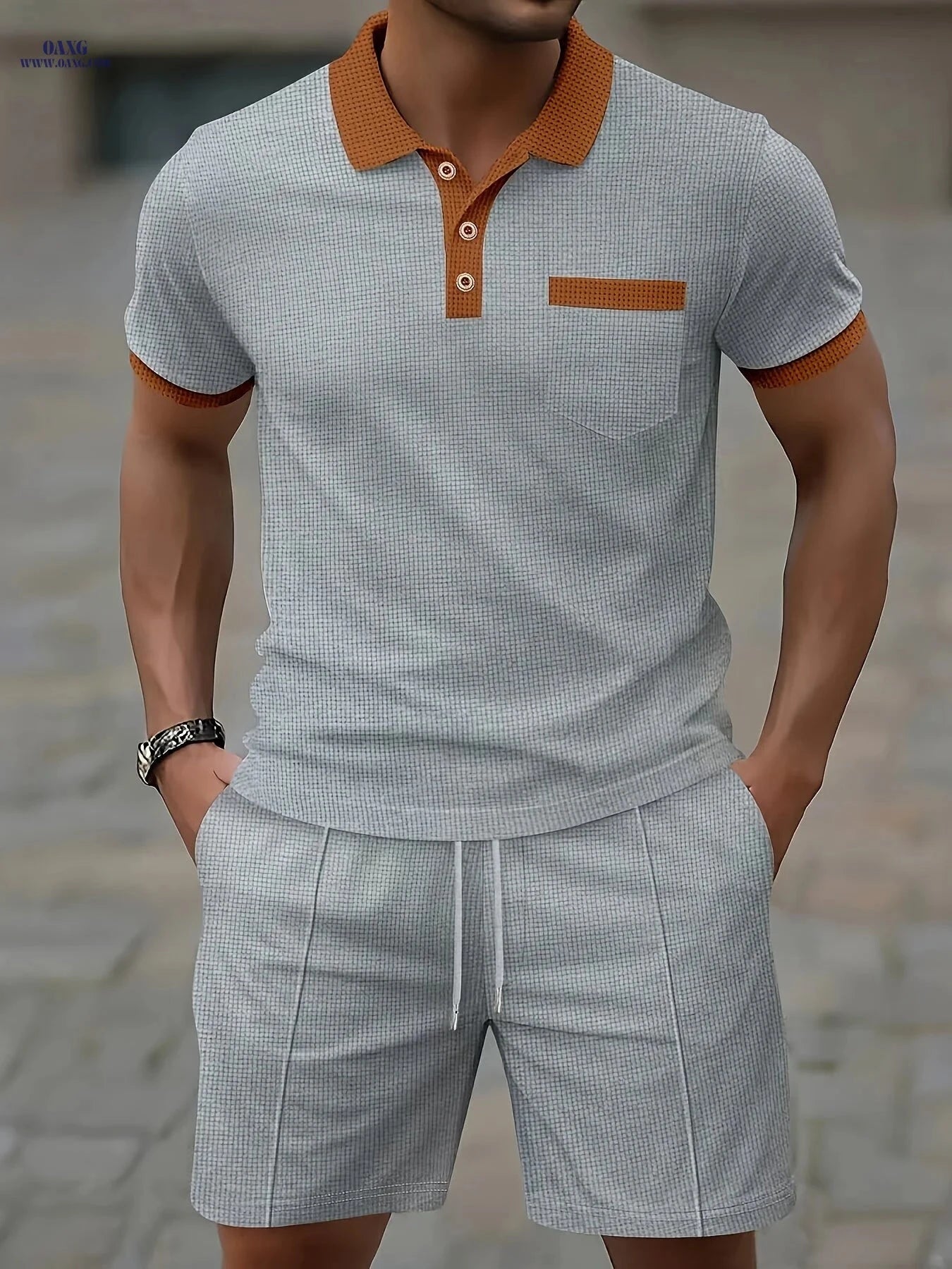 Men's Summer Short-Sleeve Shirt Set - Comfortable, Breathable, Multi-Color   OAXG 