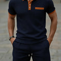 Men's Summer Short-Sleeve Shirt Set - Comfortable, Breathable, Multi-Color   OAXG Navy Color / FR S