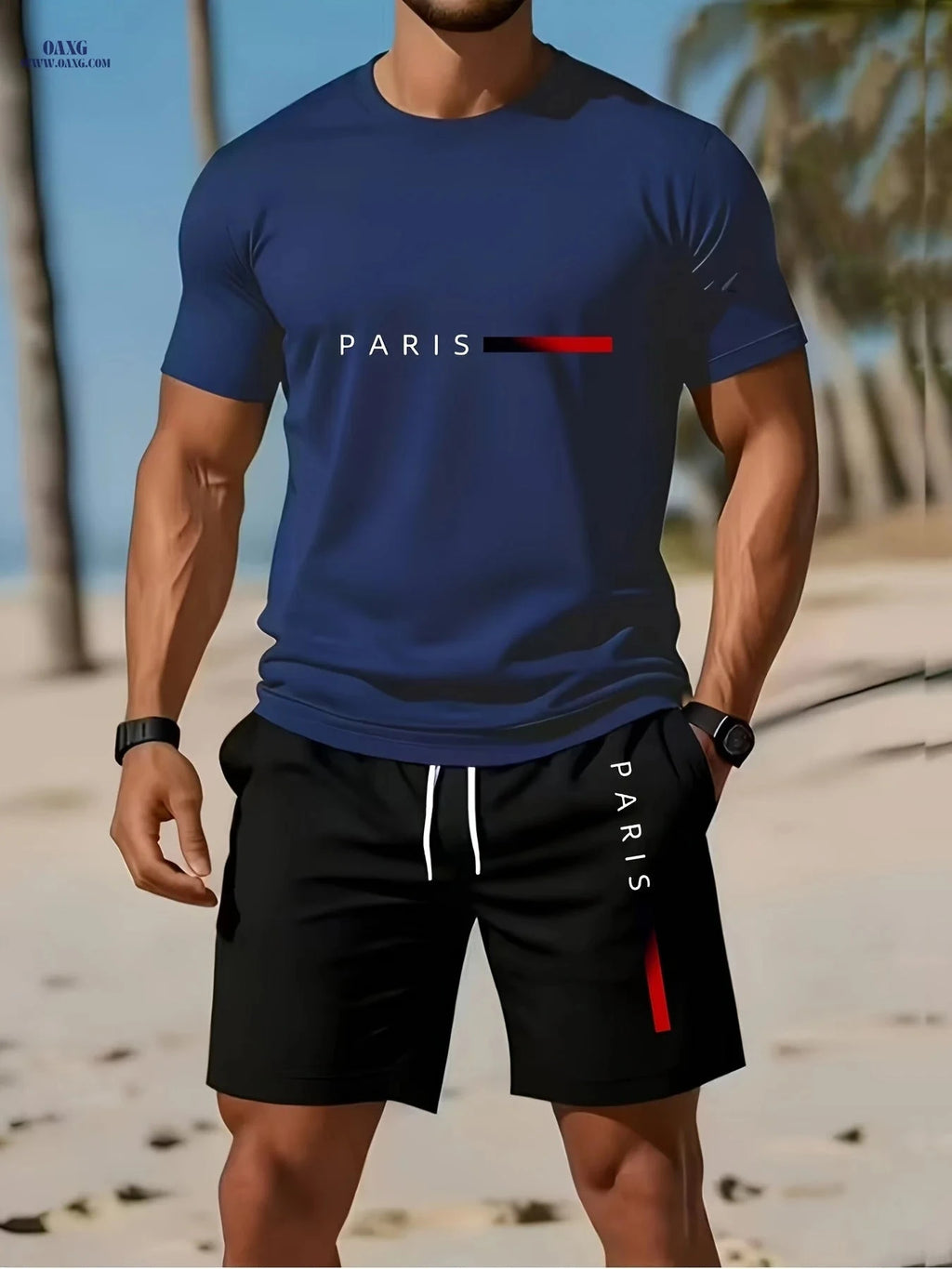 Men's Summer Short-Sleeve T-Shirt Sports Set - Casual Print Design   OAXG 