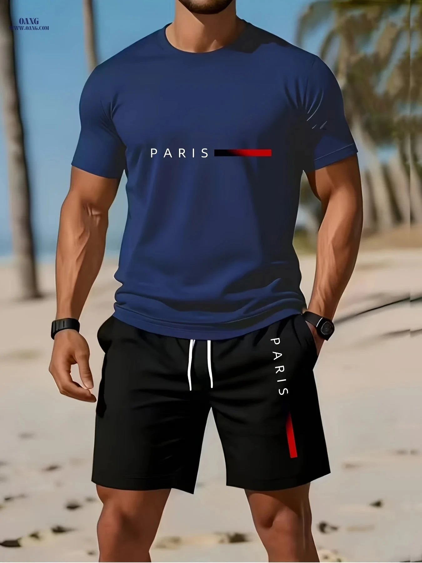 Men's Summer Short-Sleeve T-Shirt Sports Set - Casual Print Design   OAXG 
