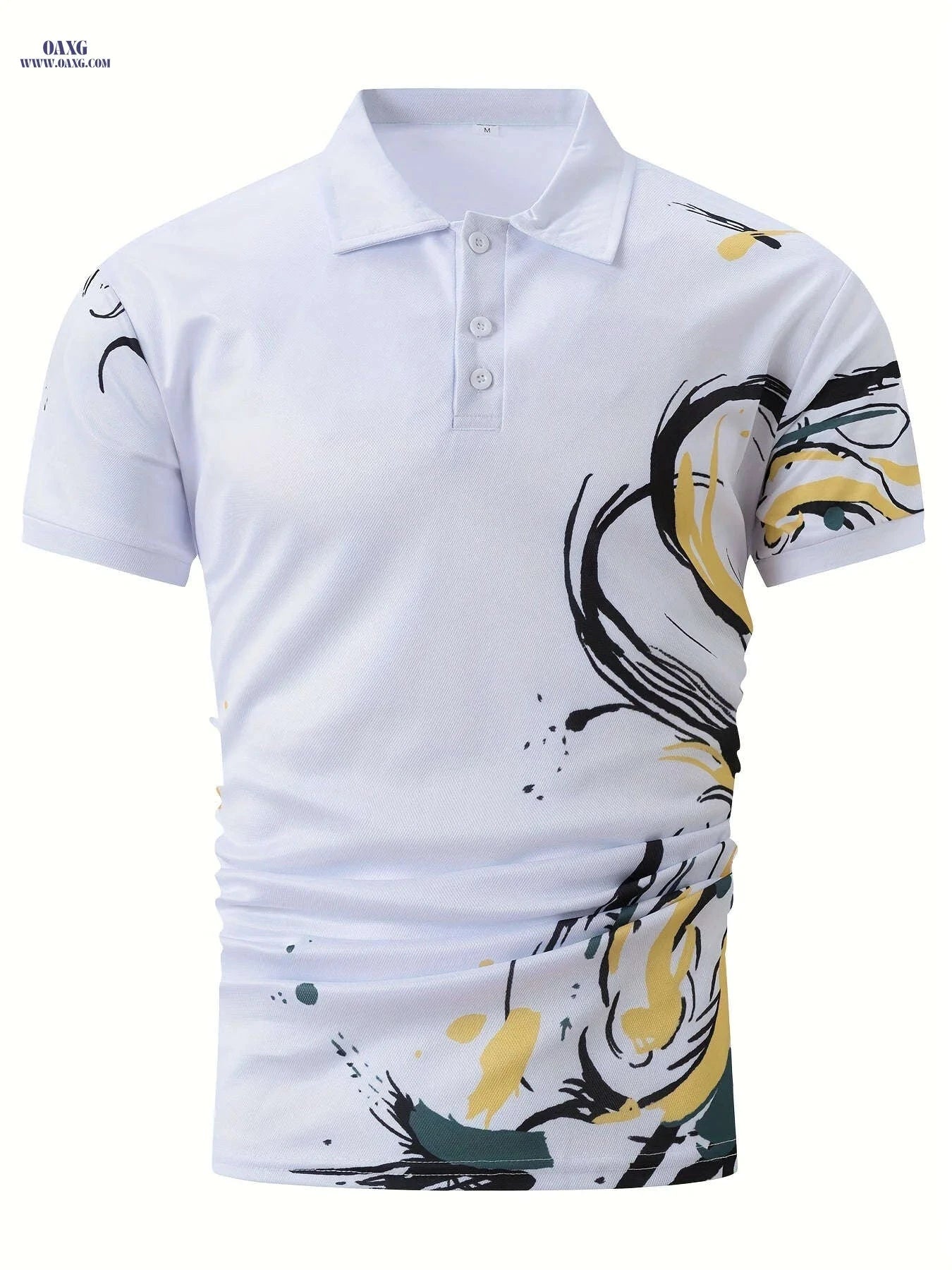 Men's Summer Short-Sleeved Printed Graphic Shirt - Polyester Top   OAXG White / FR S