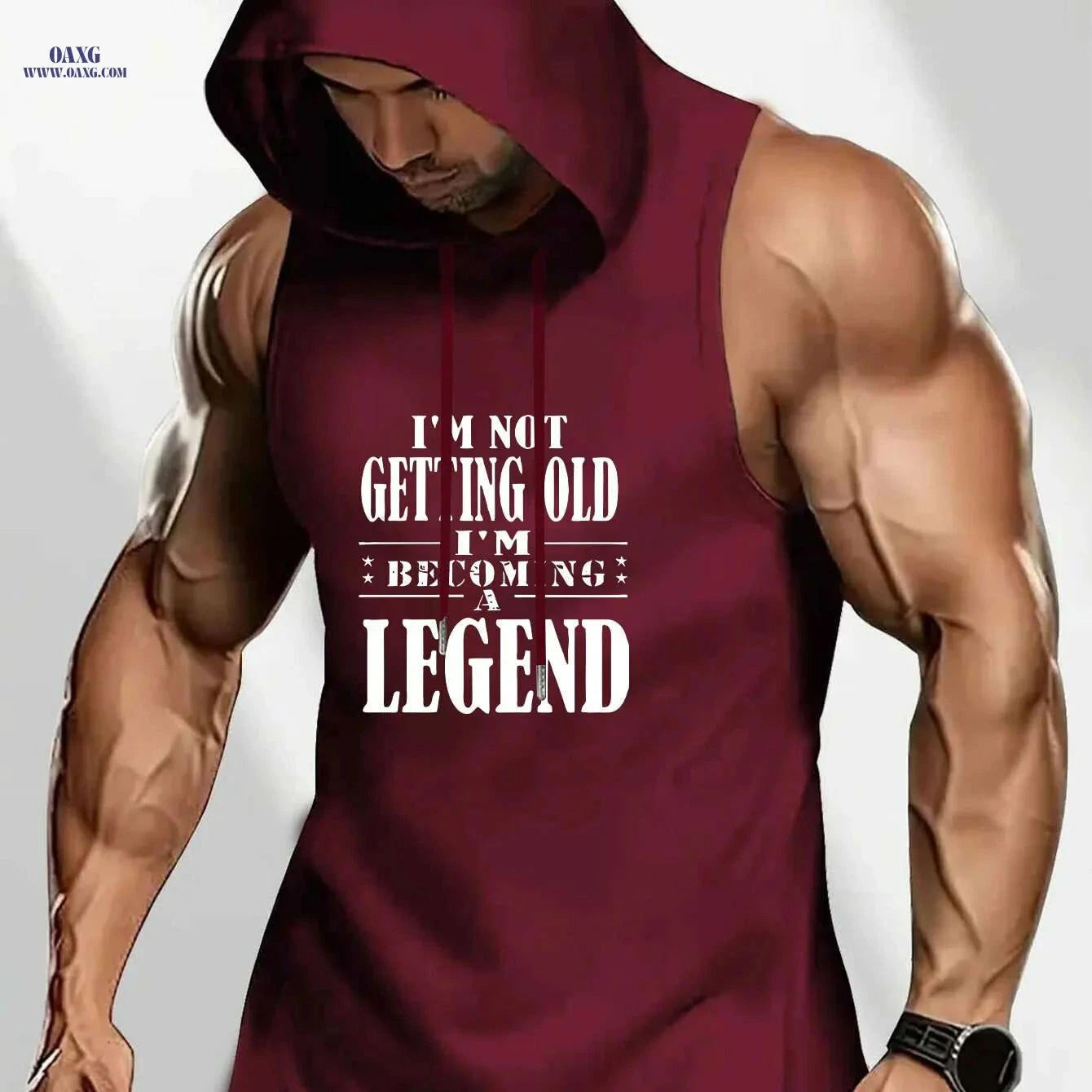 Men's Summer Sleeveless Hooded Tank - "Becoming a Legend" Quote   OAXG Red / S