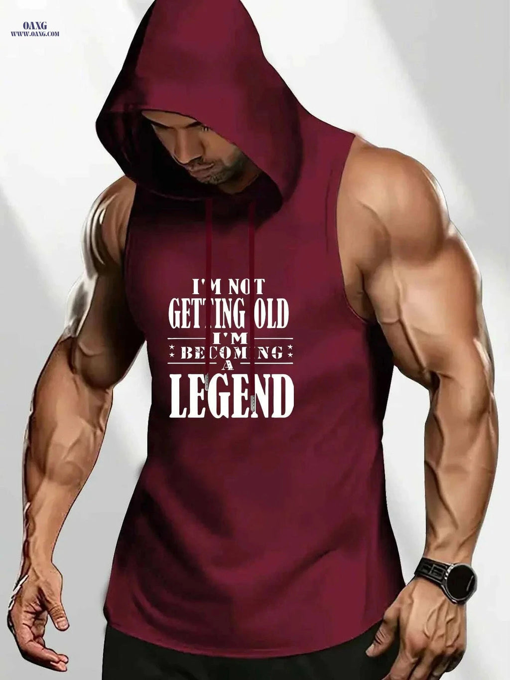 Men's Summer Sleeveless Hooded Tank - "Becoming a Legend" Quote   OAXG Red / S