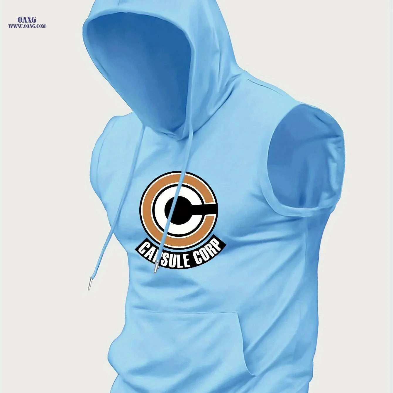 Men's Summer Sleeveless Hoodie - Breathable Knit, Kangaroo Pocket   OAXG Light Blue / S