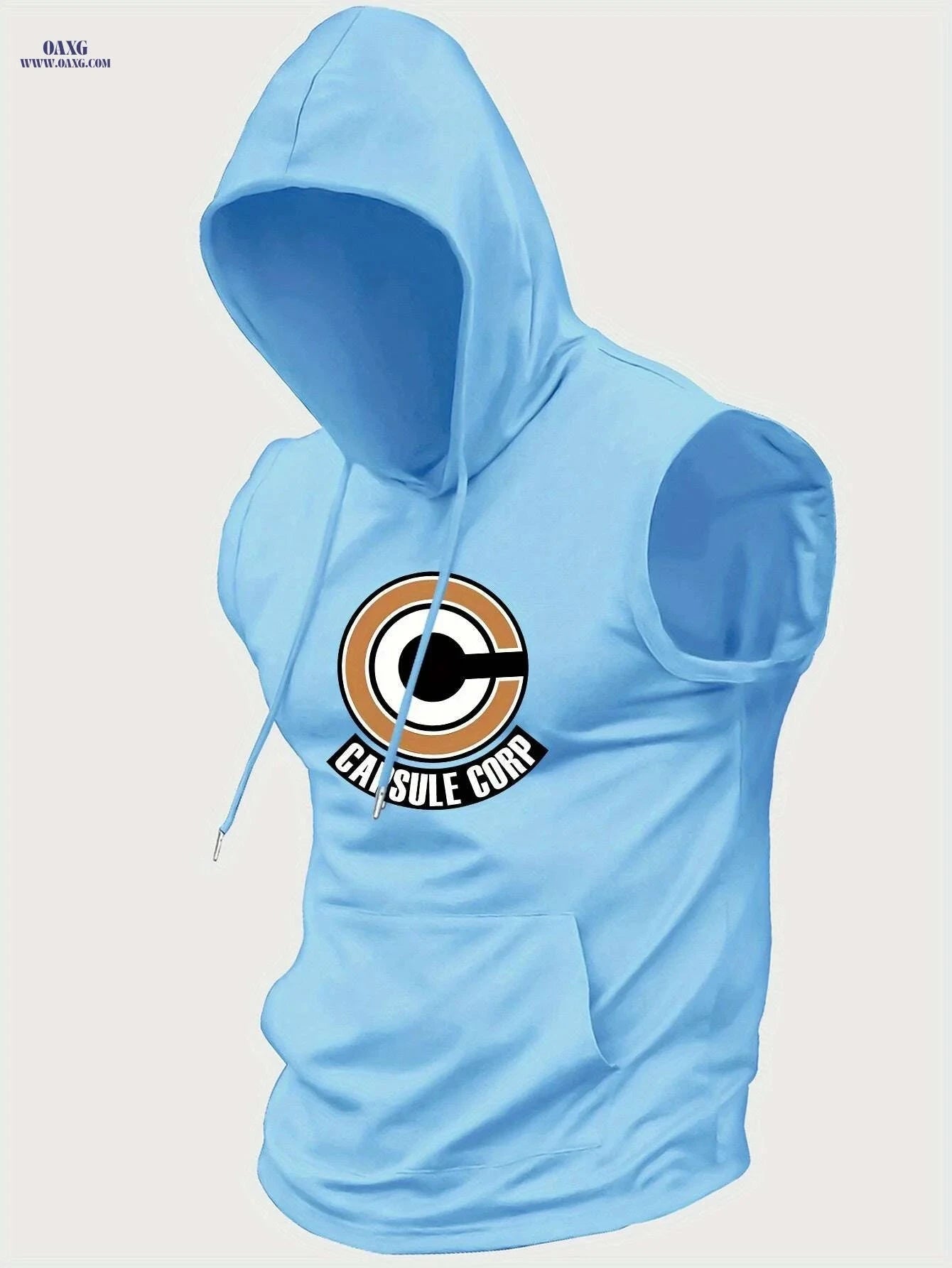 Men's Summer Sleeveless Hoodie - Breathable Knit, Kangaroo Pocket   OAXG Light Blue / S