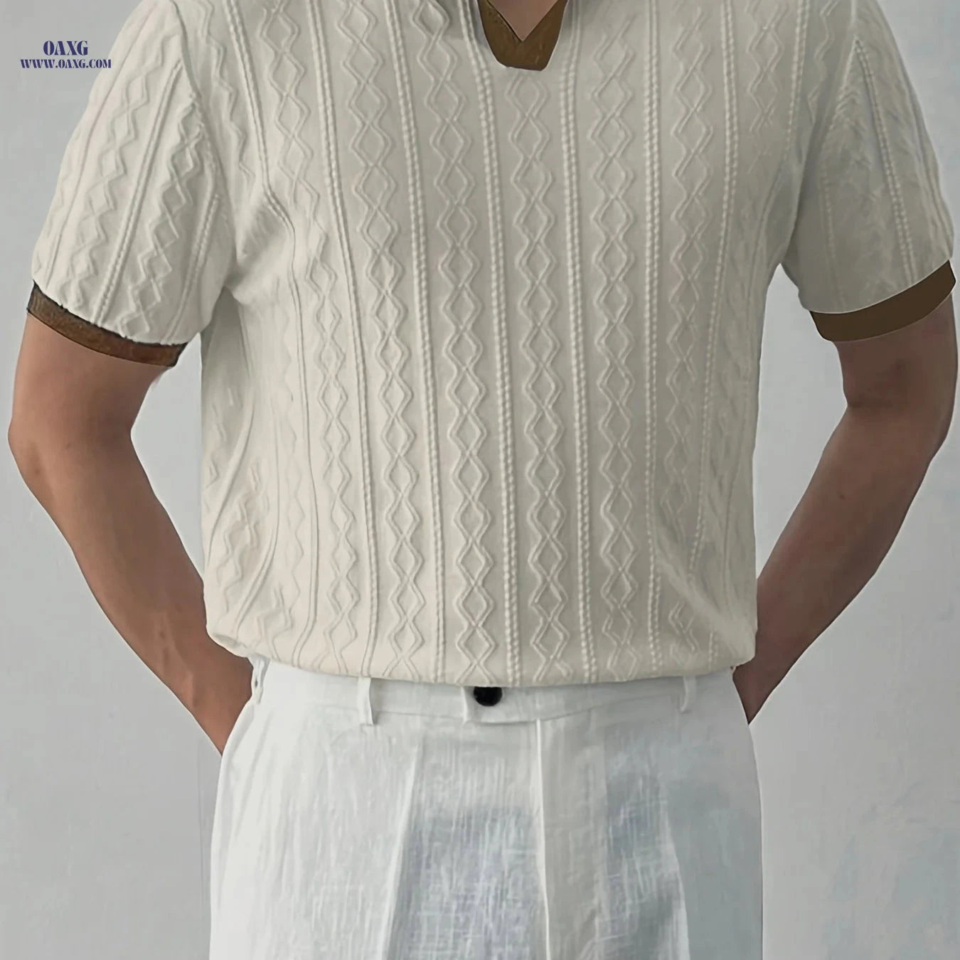 Men's Summer Slim Fit Knit Sweater - Lightweight Contrast Collar Pullover   OAXG 