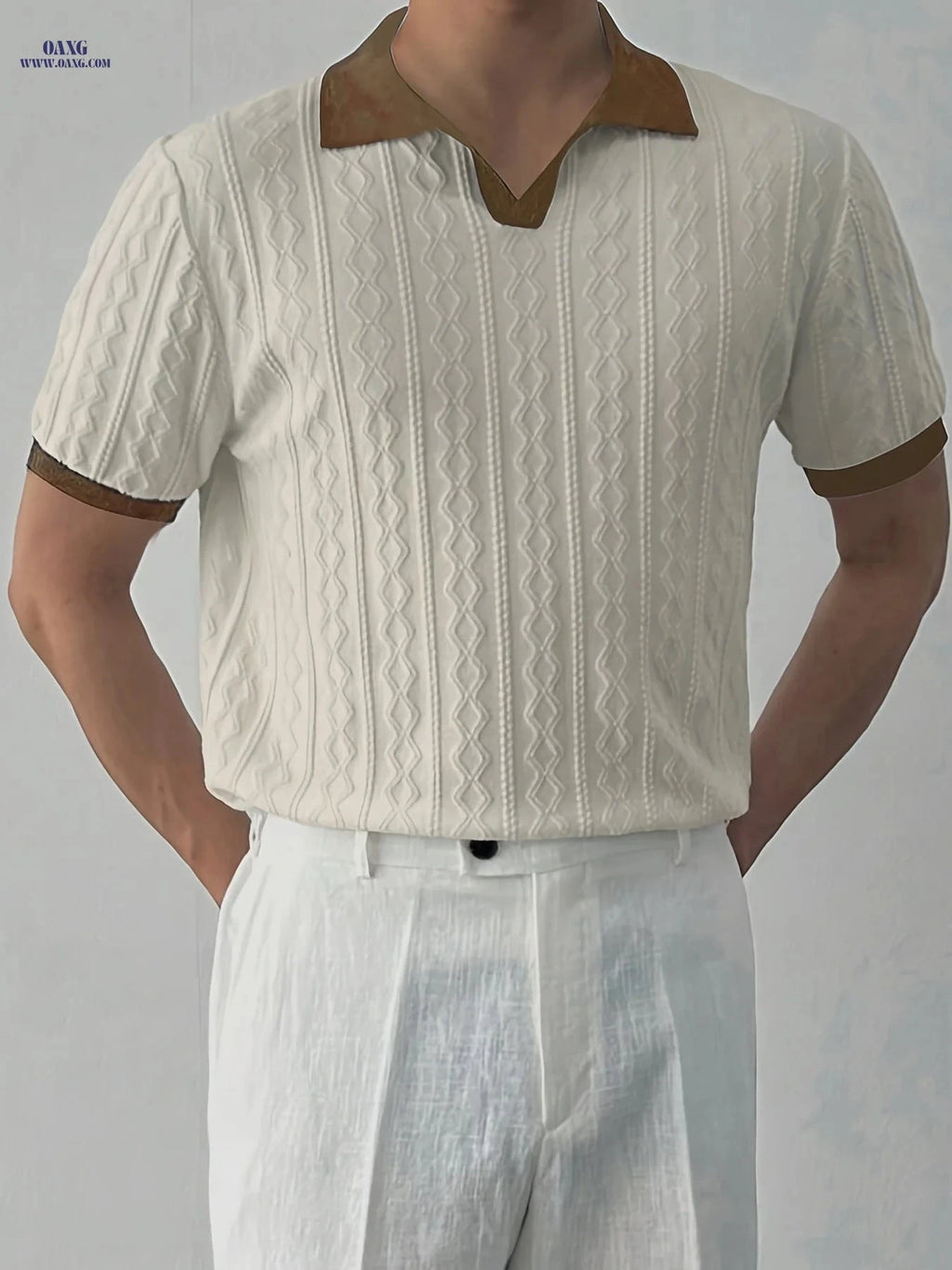 Men's Summer Slim Fit Knit Sweater - Lightweight Contrast Collar Pullover   OAXG 
