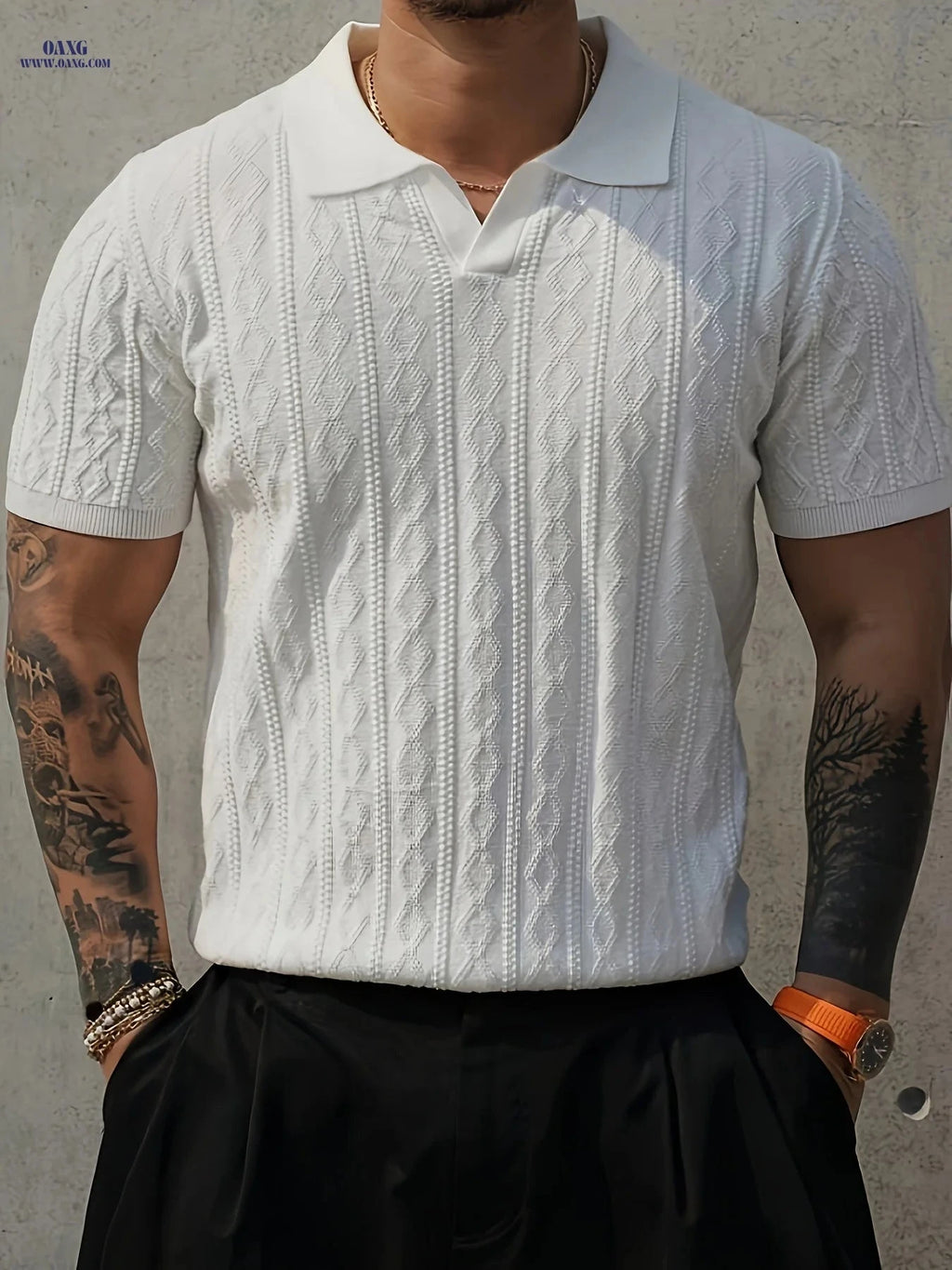 Men's Summer Slim Fit Knit Sweater - Lightweight Contrast Collar Pullover   OAXG 