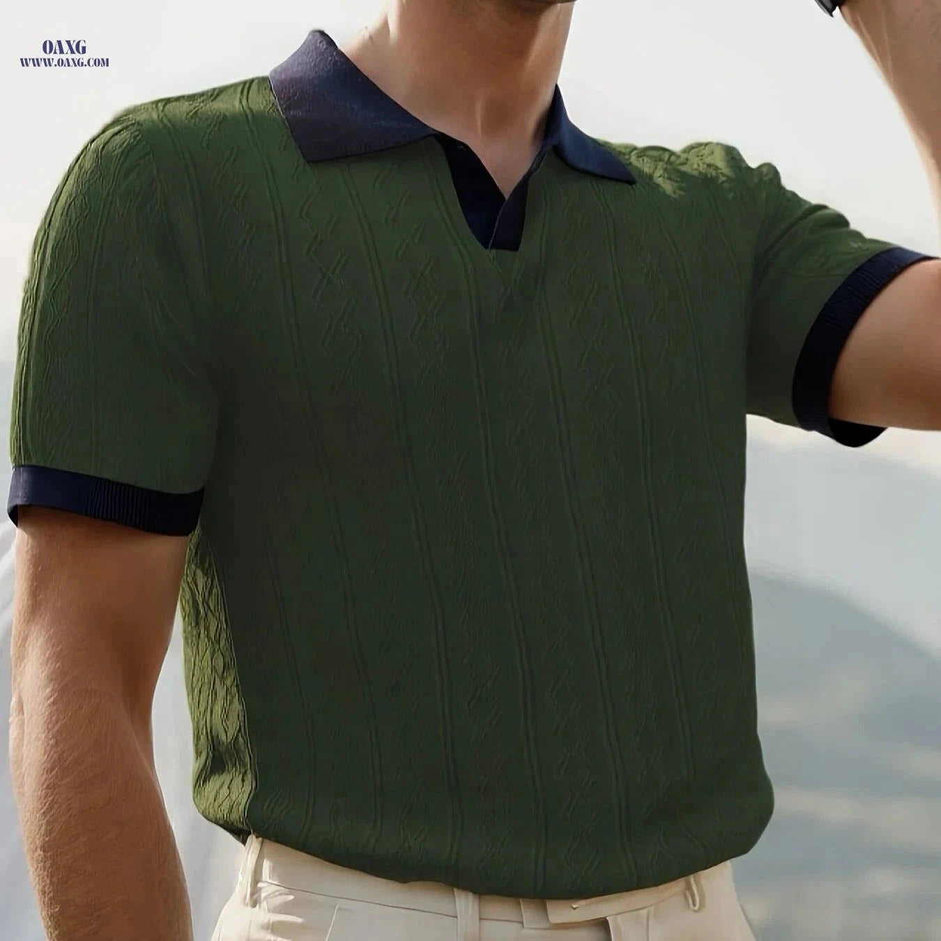 Men's Summer Slim Fit Knit Sweater - Lightweight Contrast Collar Pullover   OAXG White / FR XS