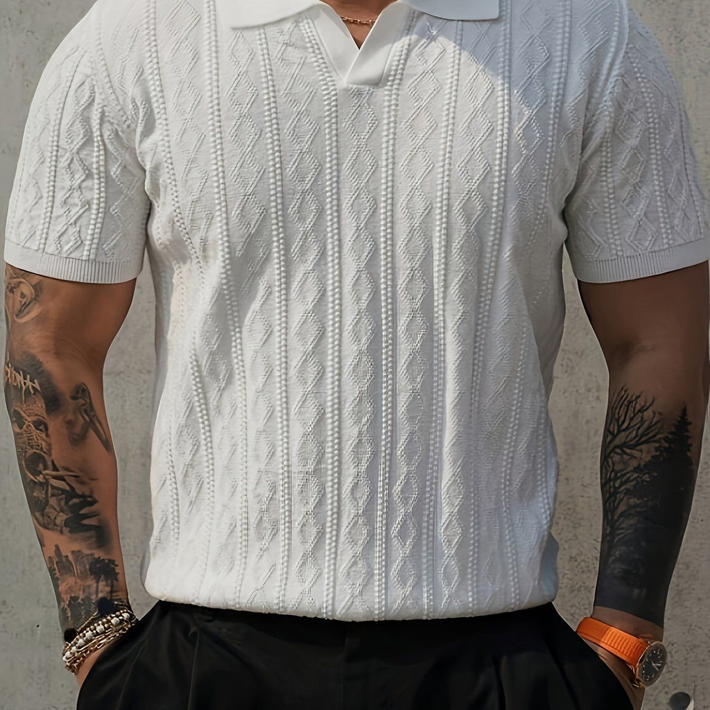 Men's Summer Slim Fit Knit Sweater - Lightweight Contrast Collar Pullover   OAXG White / FR XS