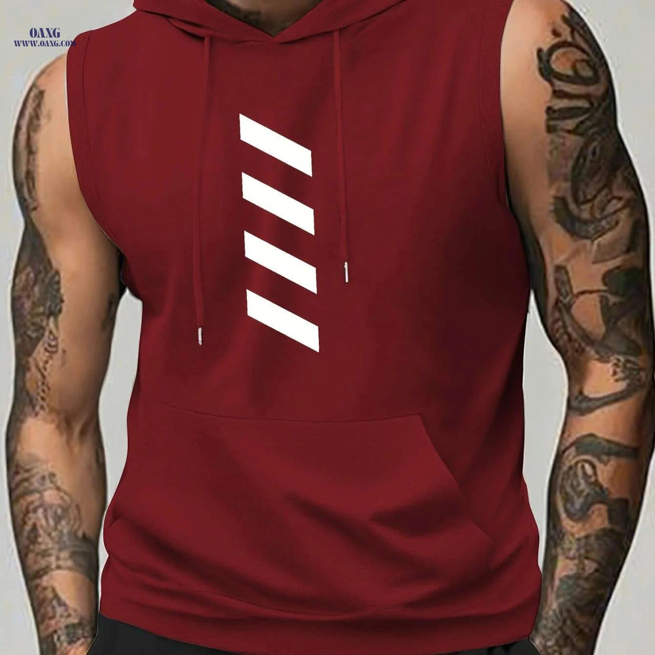 Men's Summer Sports Hooded Tank Top - Black Striped Gym Vest   OAXG Dark Green / S