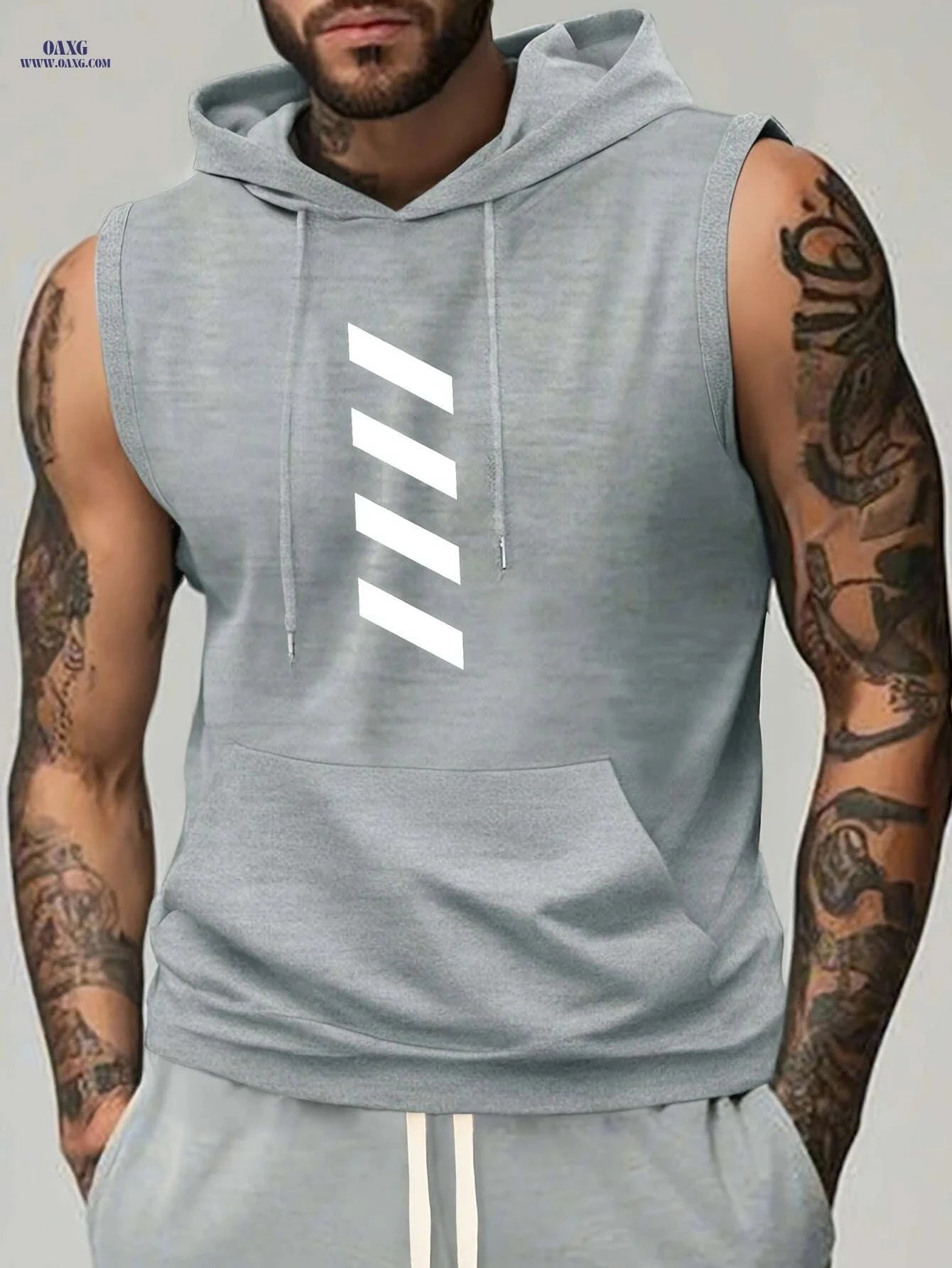 Men's Summer Sports Hooded Tank Top - Black Striped Gym Vest   OAXG Dark Green / S