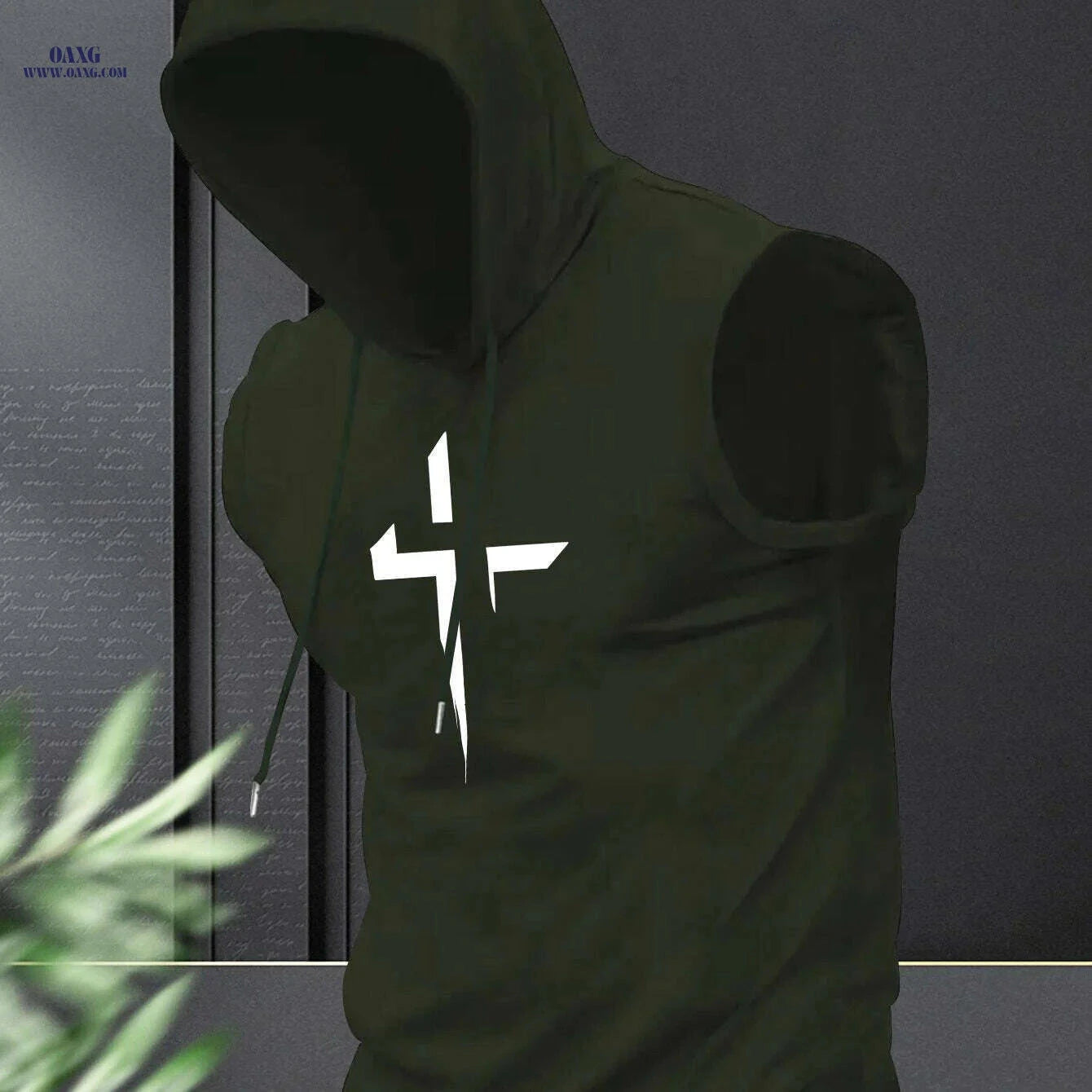 Men's Summer Sporty Hooded Tank Top - Geometric Print & Stretchy Fabric   OAXG Black / S