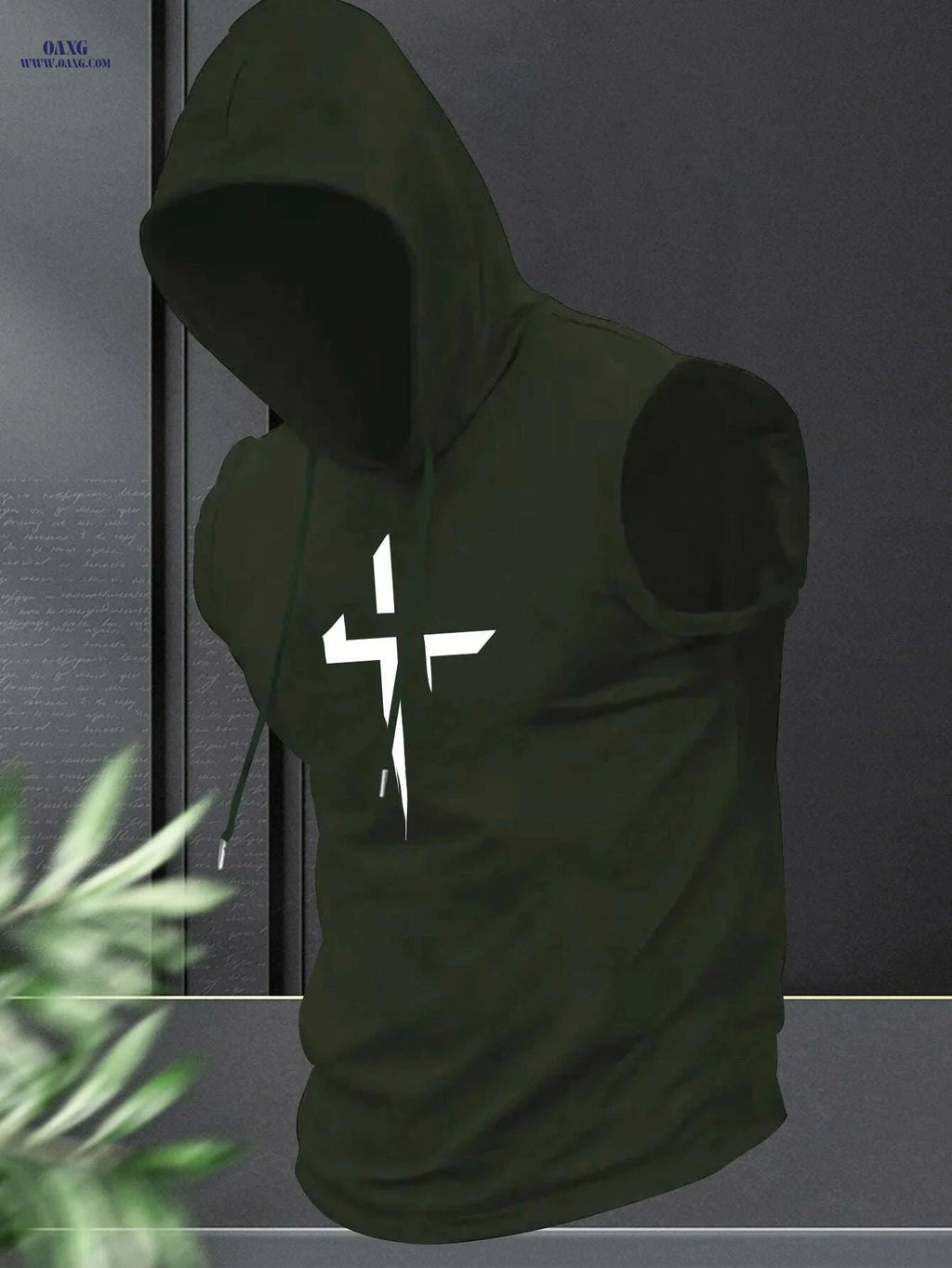 Men's Summer Sporty Hooded Tank Top - Geometric Print & Stretchy Fabric   OAXG Black / S