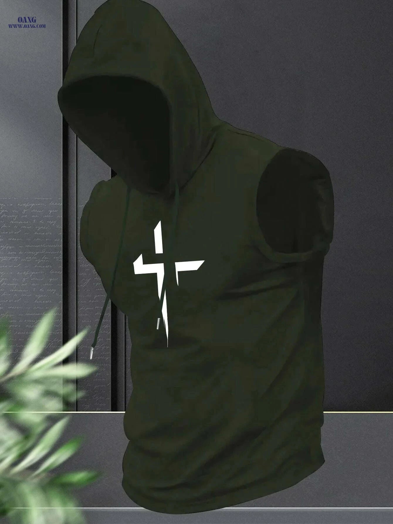 Men's Summer Sporty Hooded Tank Top - Geometric Print & Stretchy Fabric   OAXG Black / S