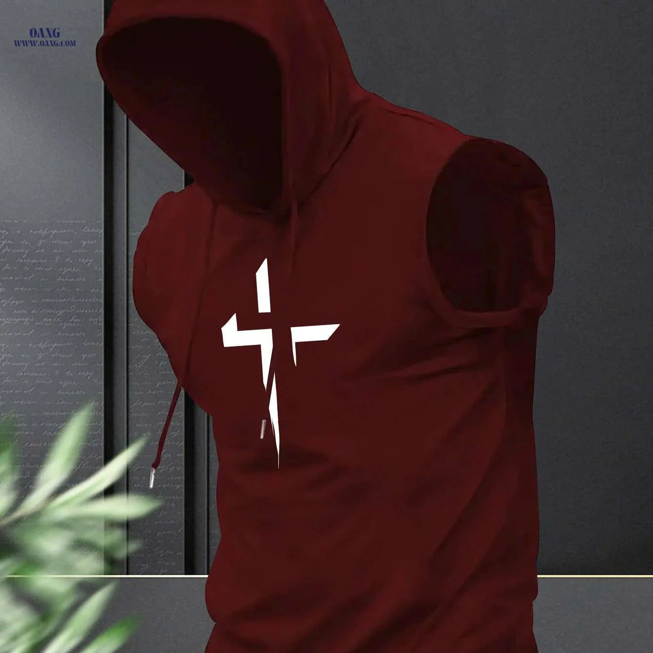 Men's Summer Sporty Hooded Tank Top - Geometric Print & Stretchy Fabric   OAXG 