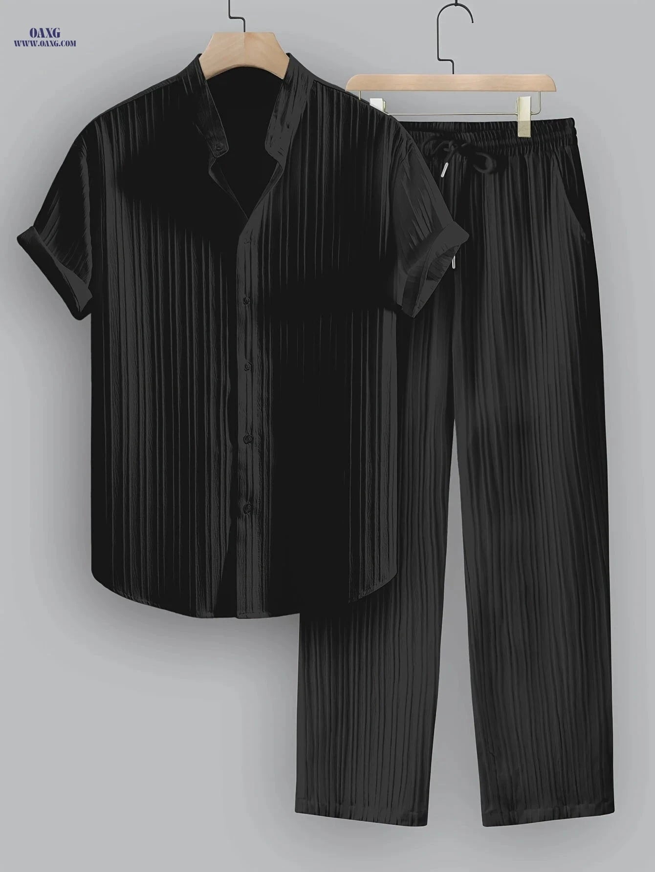 Men's Summer Striped 2-Piece Set - Casual Short Sleeve & Trousers   OAXG 