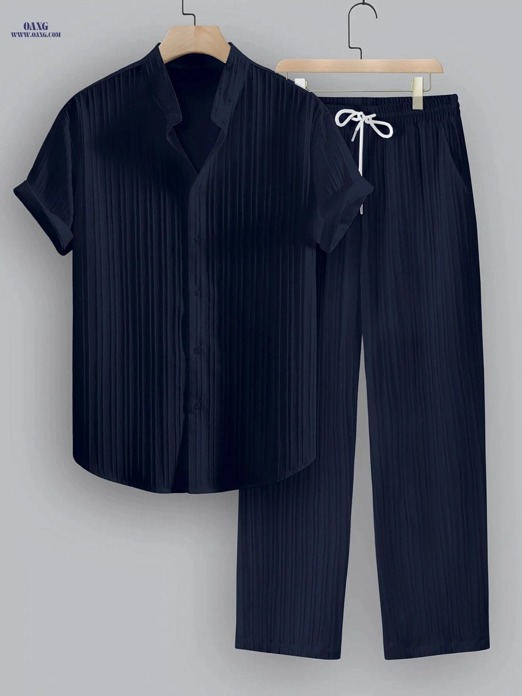 Men's Summer Striped 2-Piece Set - Casual Short Sleeve & Trousers   OAXG 