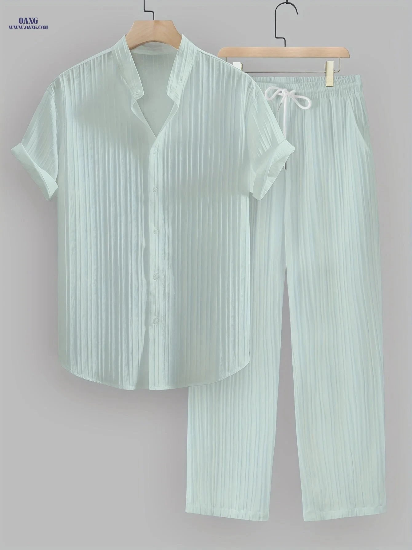 Men's Summer Striped 2-Piece Set - Casual Short Sleeve & Trousers   OAXG White / FR S