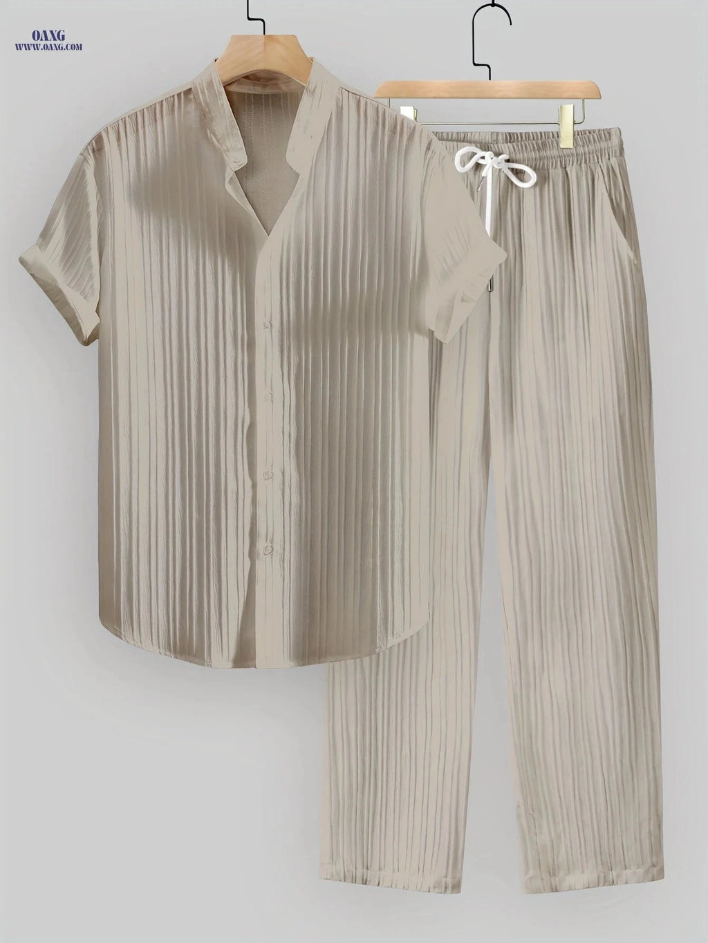 Men's Summer Striped 2-Piece Set - Casual Short Sleeve & Trousers   OAXG White / FR S